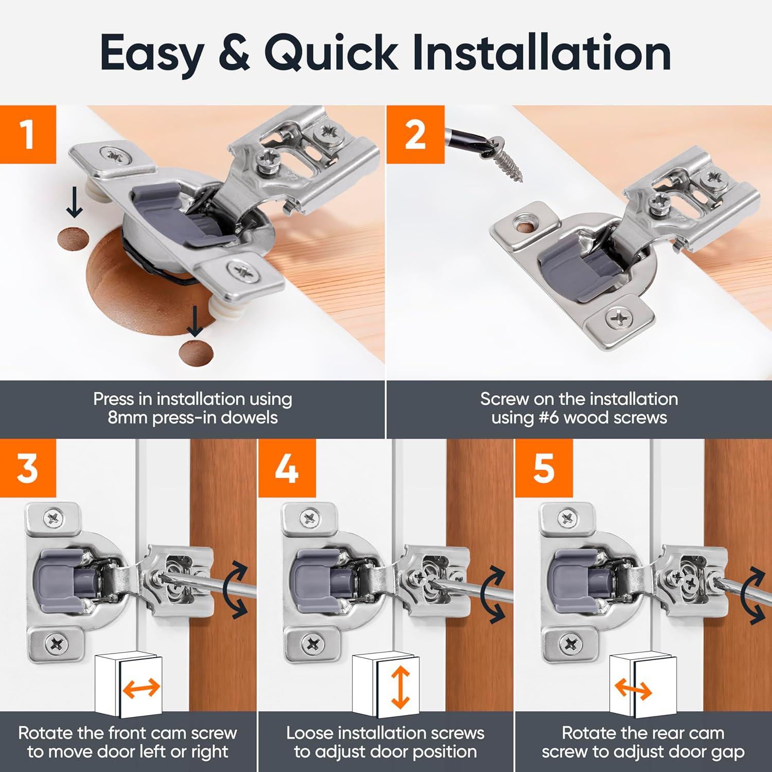 105 Degree 3 Way Adjustability 1/2" Overlay Hinge