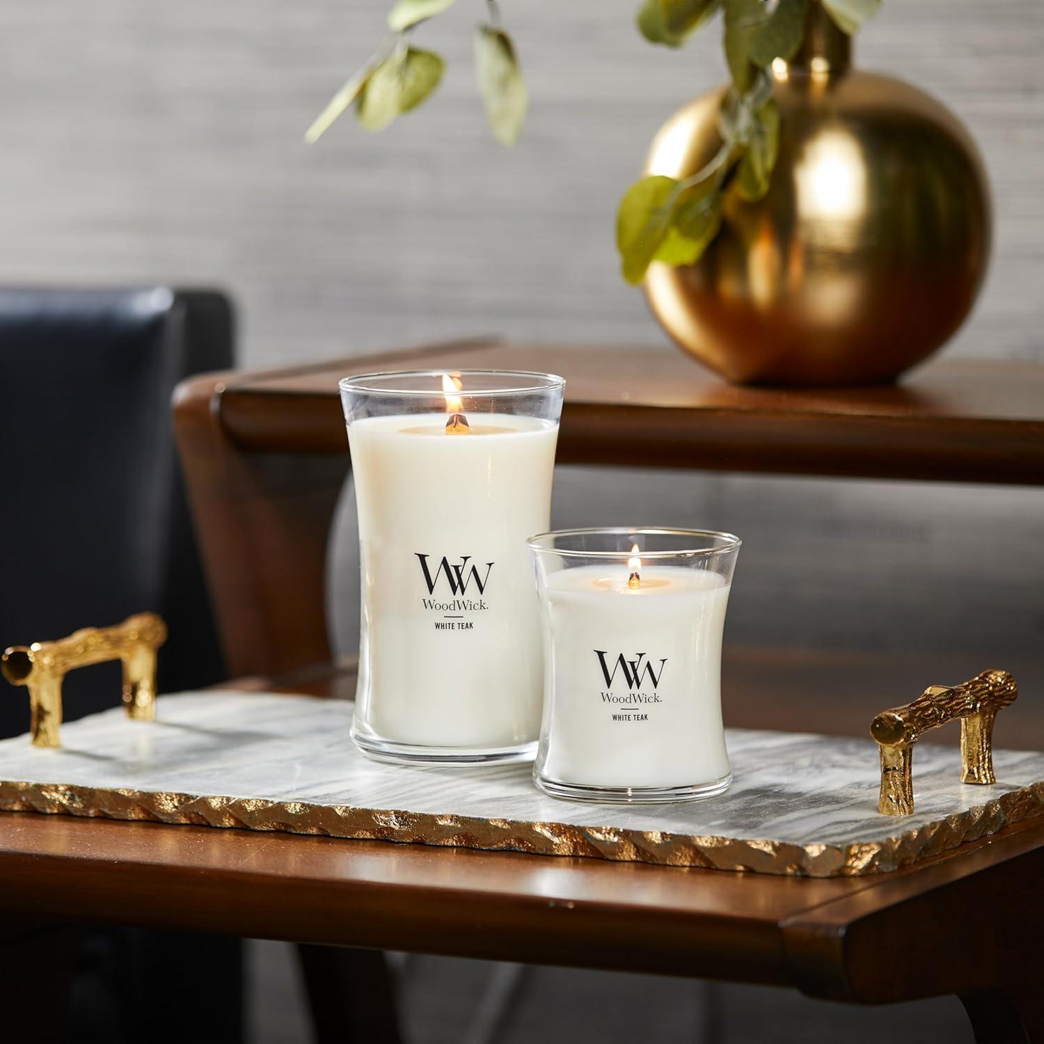 WoodWick Medium Hourglass Scented Candle, White Teak, 9.7 oz