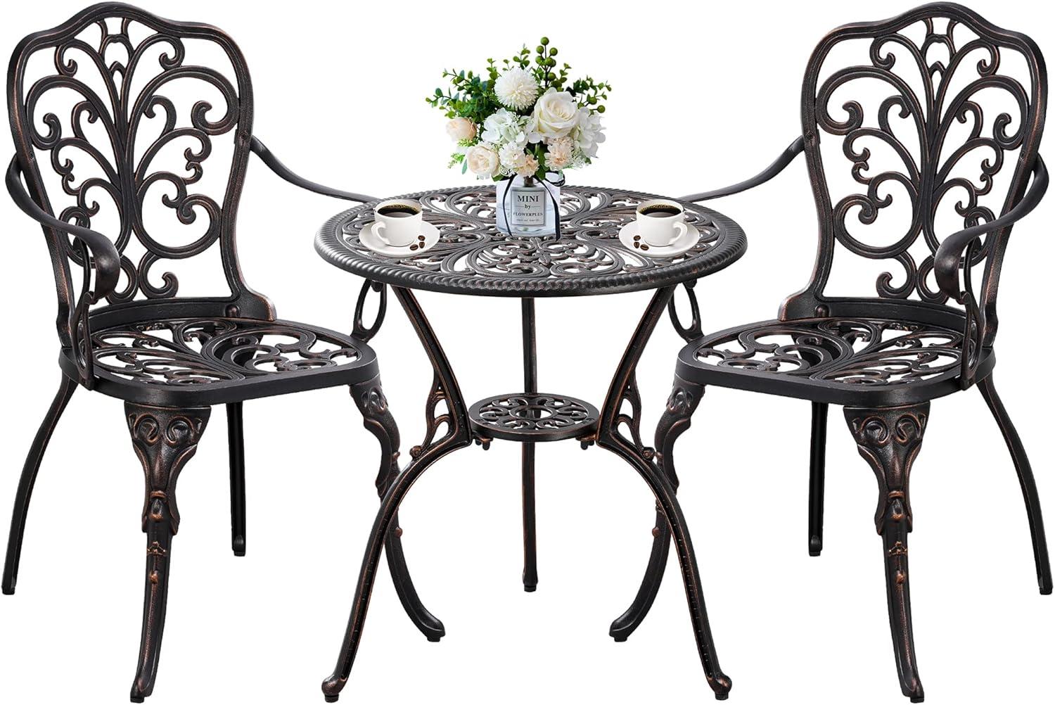 Butterfly Black Cast Aluminum 3-Piece Patio Bistro Set