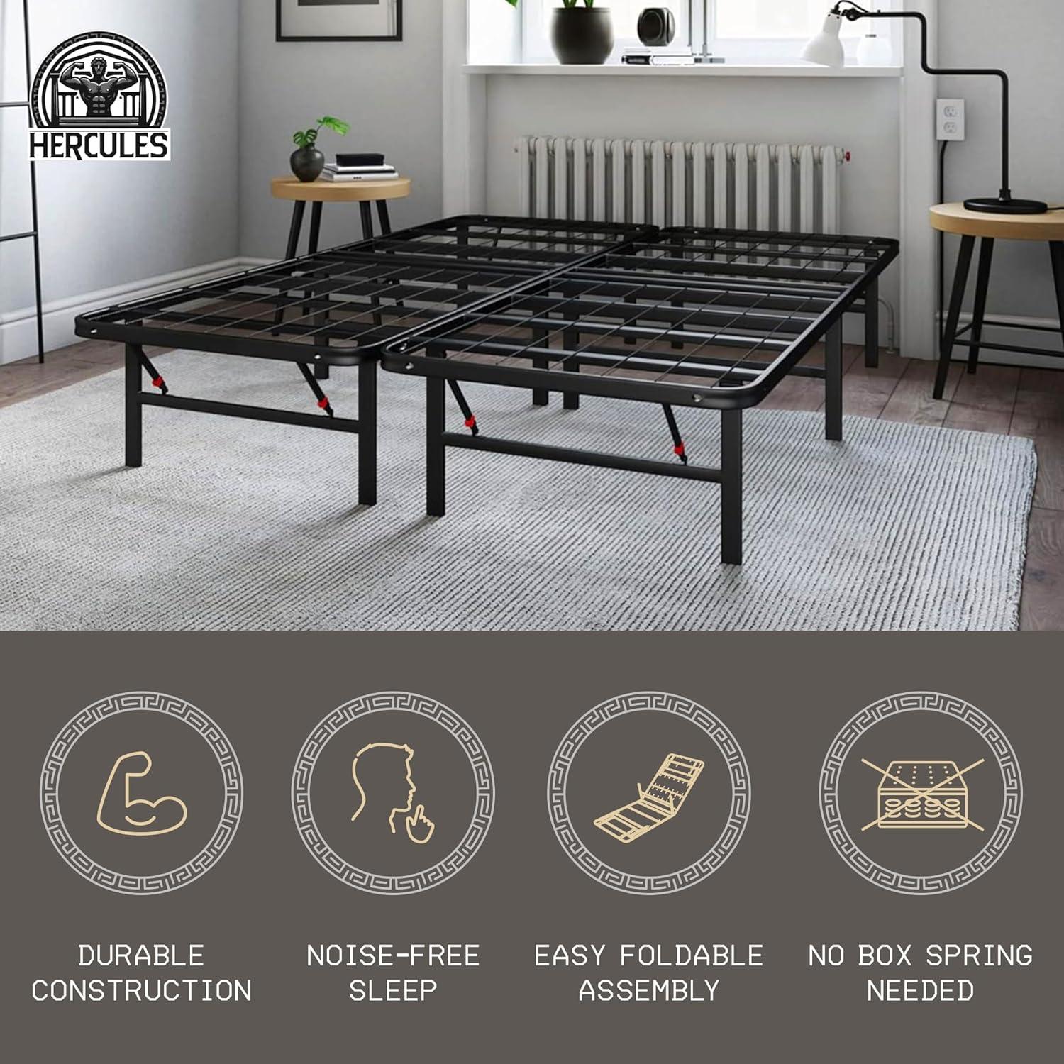 Black Metal Full Size Foldable Platform Bed Frame