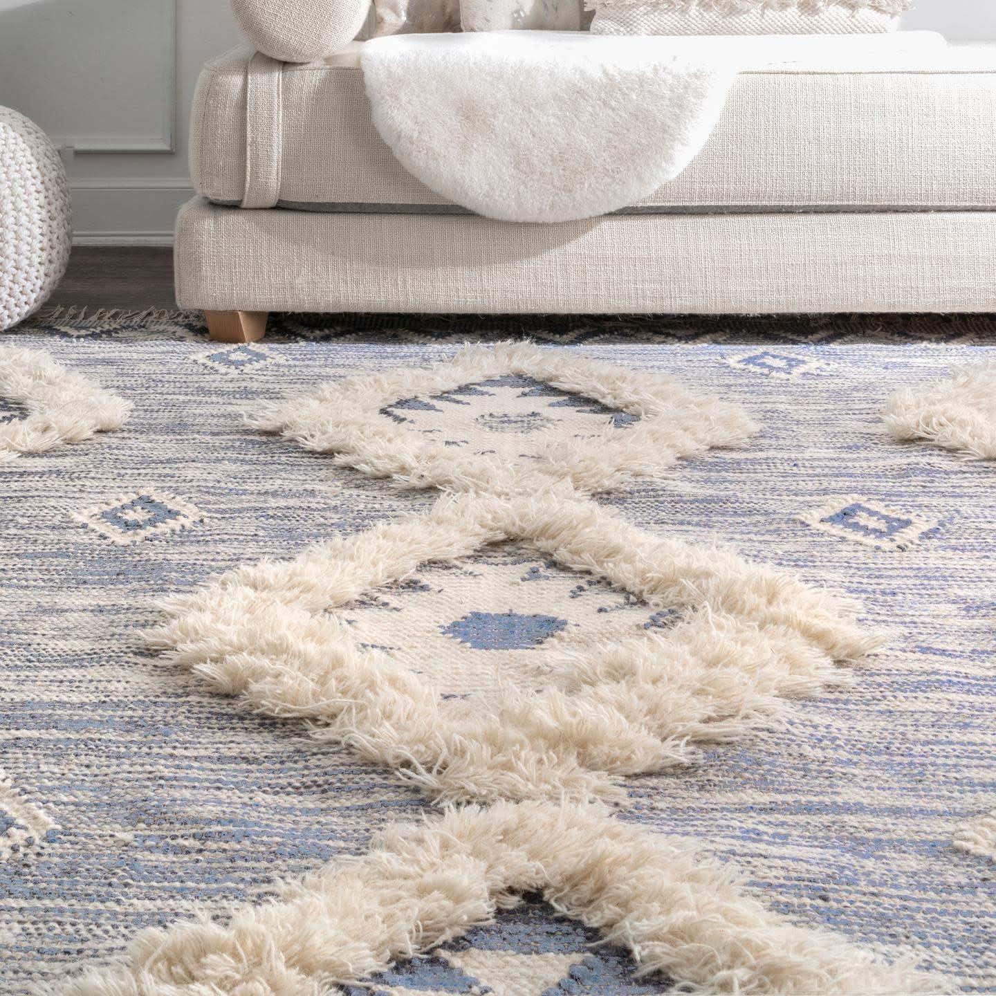 Nuloom Savannah Geometric 6 Square Wool Indoor Area Rug for Living Room Bedroom Dining Room Kitchen, Blue