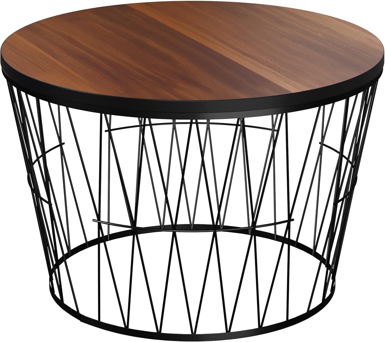 Round Coffee Table with Geometric Metal Base – Small Modern Accent Table for Living Room – Mid-Century Coffee Table by Lavish Home (Brown/Black)