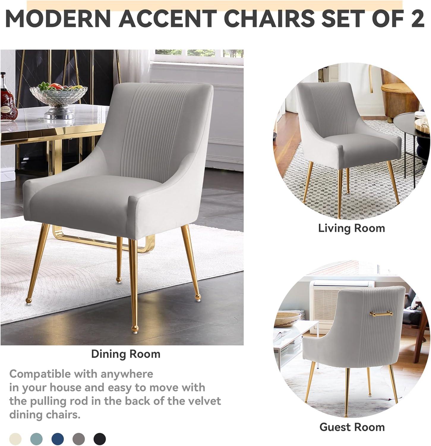 Dining Chairs,Modern Living Room Chairs, Velvet Upholstered Dining Room Chairs with Gold Legs,Tufted Accent Chair Set of 6 for Reception Room Bedroom Study Room(Grey)