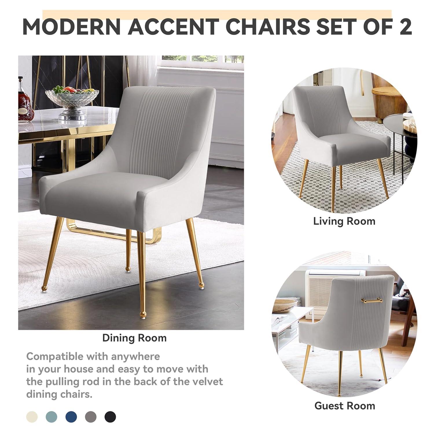 Dining Chairs,Modern Living Room Chairs, Velvet Upholstered Dining Room Chairs with Gold Legs,Tufted Accent Chair Set of 6 for Reception Room Bedroom Study Room(Grey)
