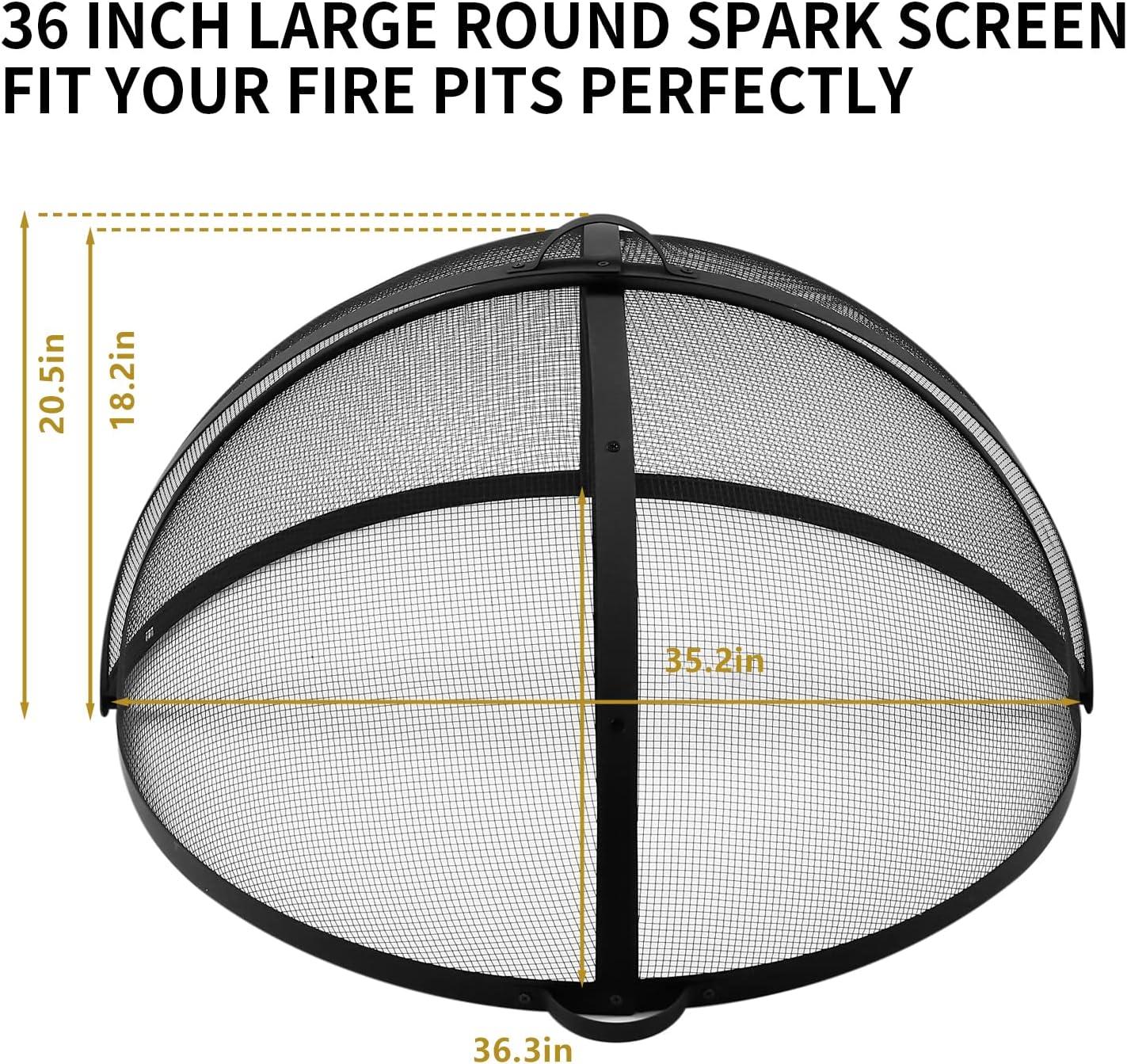 36-Inch Black Steel Mesh Fire Pit Screen with Handle