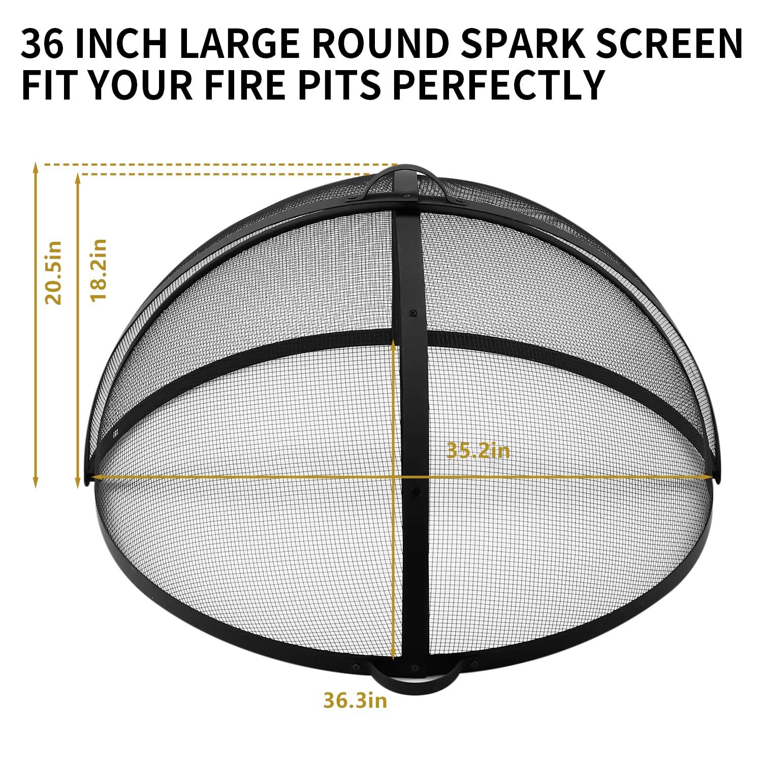 SUNCREAT Heavy-Duty Fire Pit Screen, Steel Mesh Round Spark Screen with Handle, 36 inch