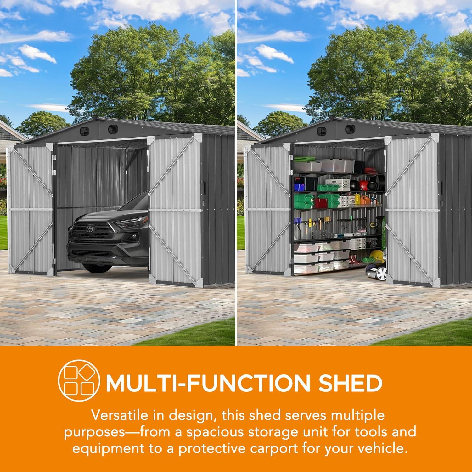 Sunjoy Sunjoy Outdoor Storage Shed 13 x 20 ft. Carport, Patio Metal Utility Large Storage Shed Garage with 2 Doors and 4 Vents, for Car, Truck, Bike, Garbage Can, Tool, Lawnmower