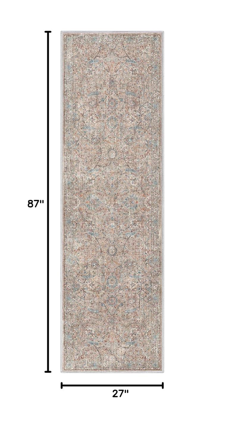 Well Woven Asha Emilia Vintage Persian Floral Ivory 9'10" x 13' Machine Washable Area Rug