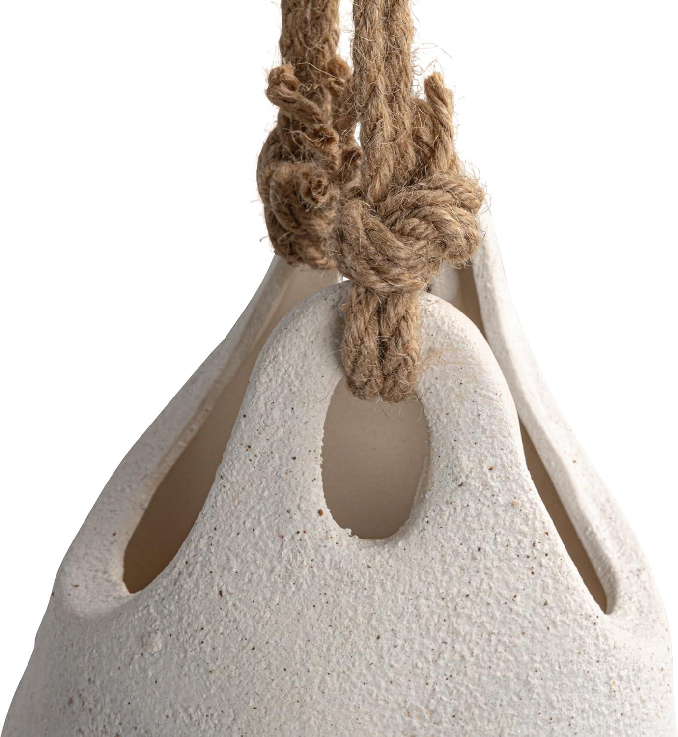 Large White Stoneware Hanging Planter with Jute Rope