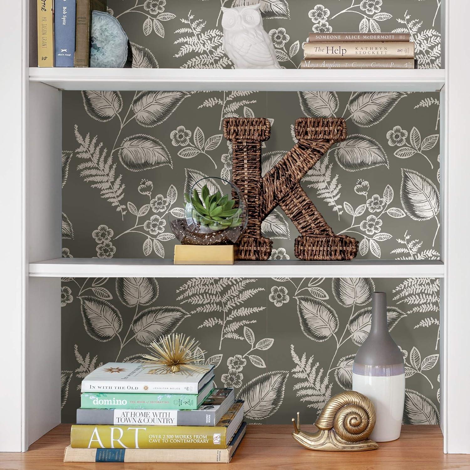 Grey Vinyl Foliage Peel and Stick Wallpaper, 30.75-Sq. Feet