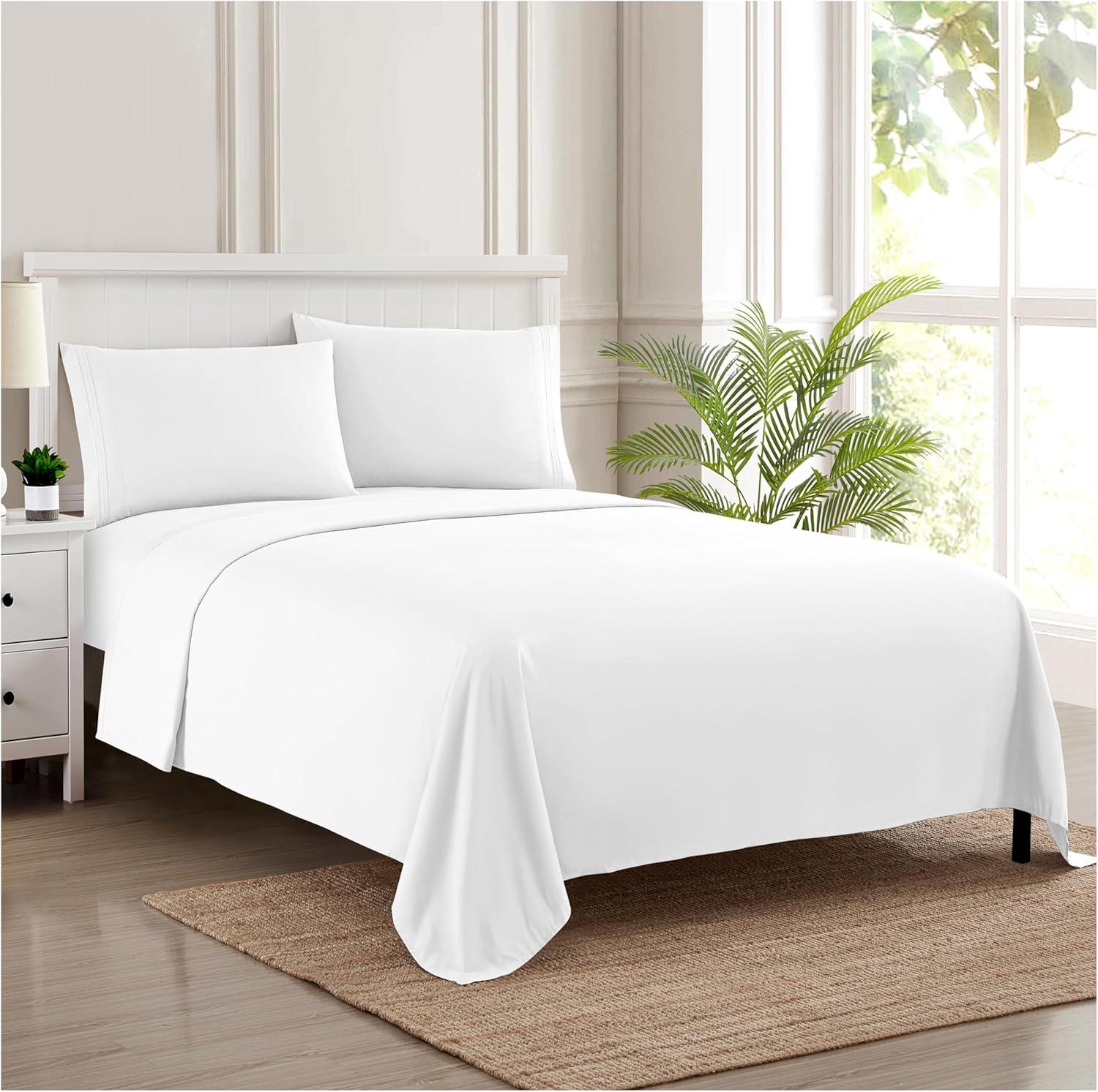 White Full Deep Pocket Microfiber Bed Sheet Set