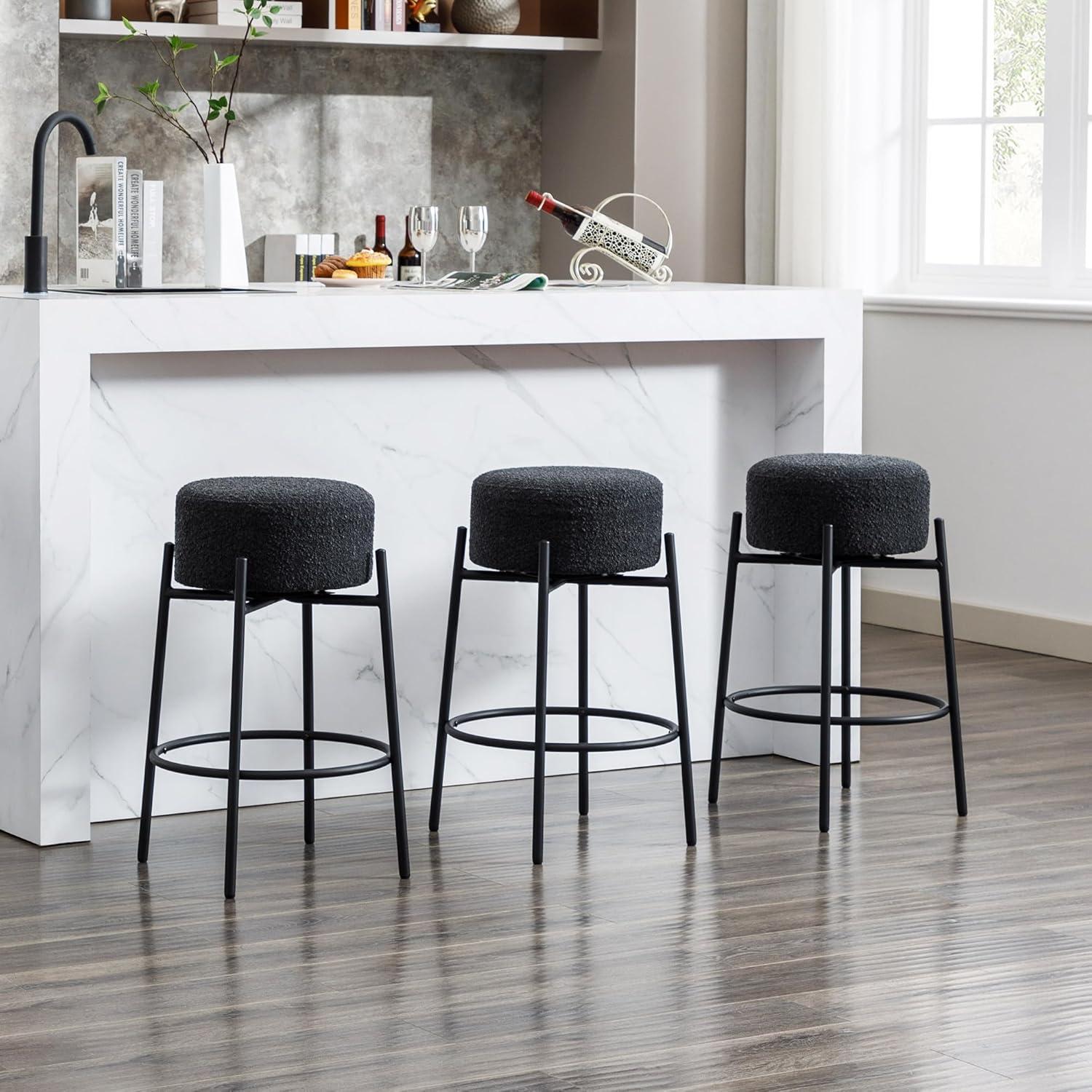 Amy Swivel Backless Boucle Upholstered 26.7"H Counter Stool with Steel Frame (Set of 2/3/4)