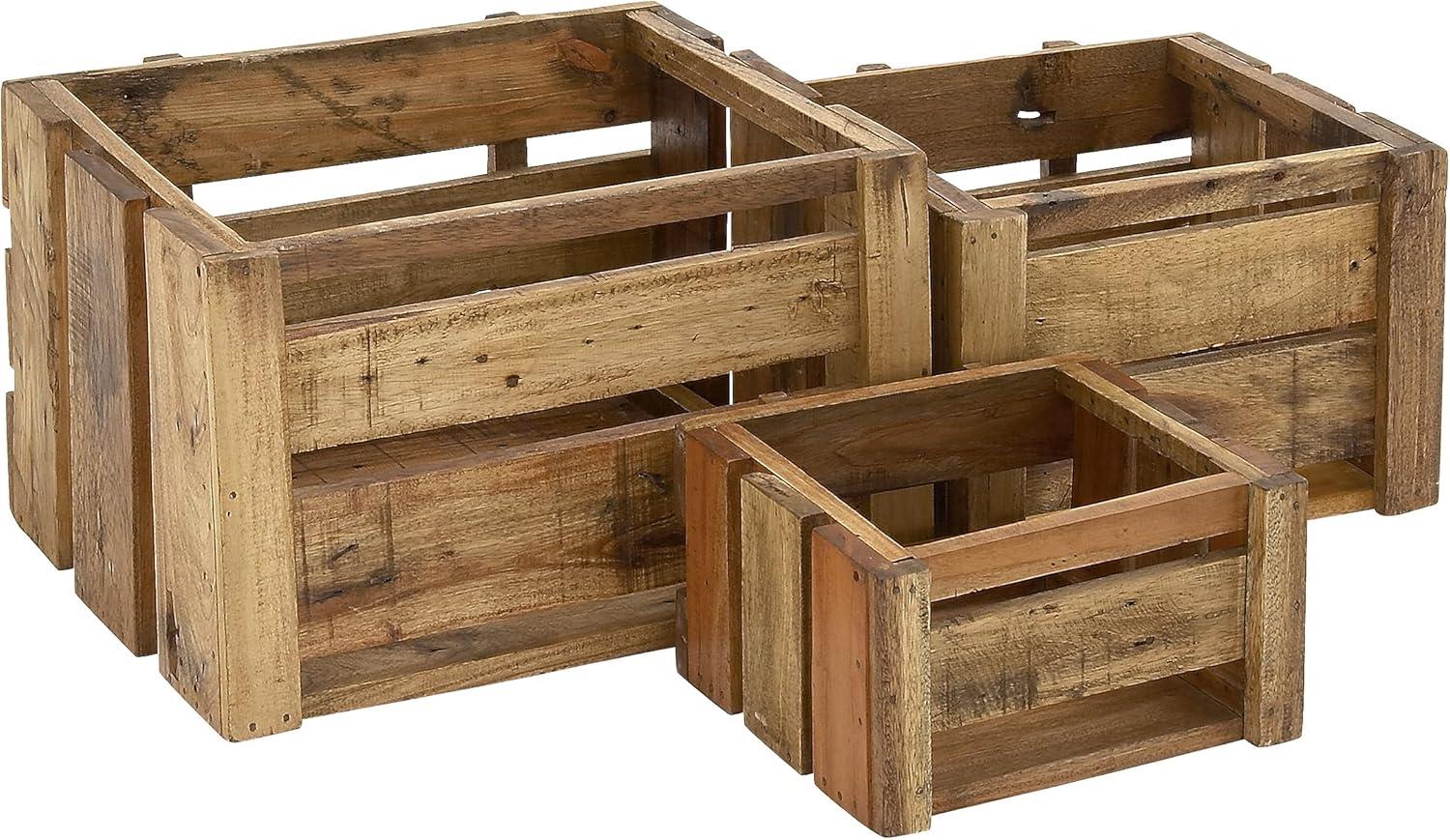 Olivia & May Decorative Basket Set of 3 Wood Brown - Rustic Pine & Mango Storage Crates