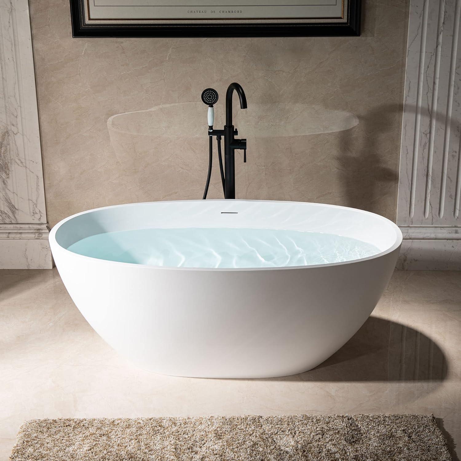 59'' Matte White Acrylic Freestanding Oval Bathtub