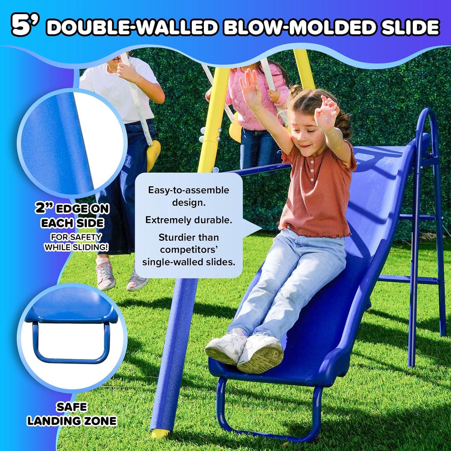 Sportspower Sportspower Super Fun Metal Swing Set with Padded Saucer Swing & Lifetime Warranty on 5' Slide