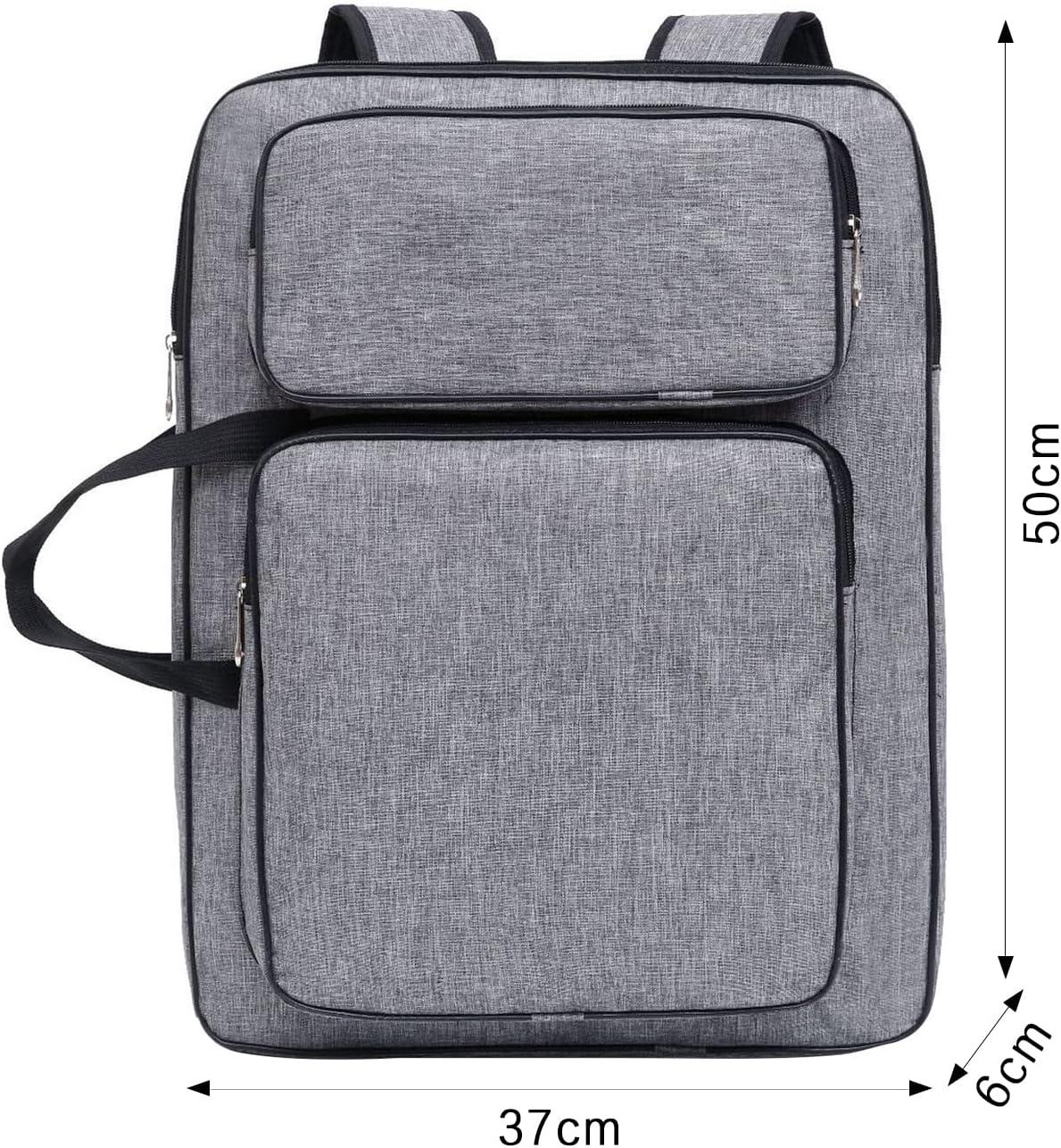 8K Artist Portfolio Carry Backpack Case Versatile Art Bags Waterproof Adjustable Drawing Board Backpack Art Storage Bags for Artworks Painting Drawing Sketching 19.7” x 14.6” x 2.4” (Gray)
