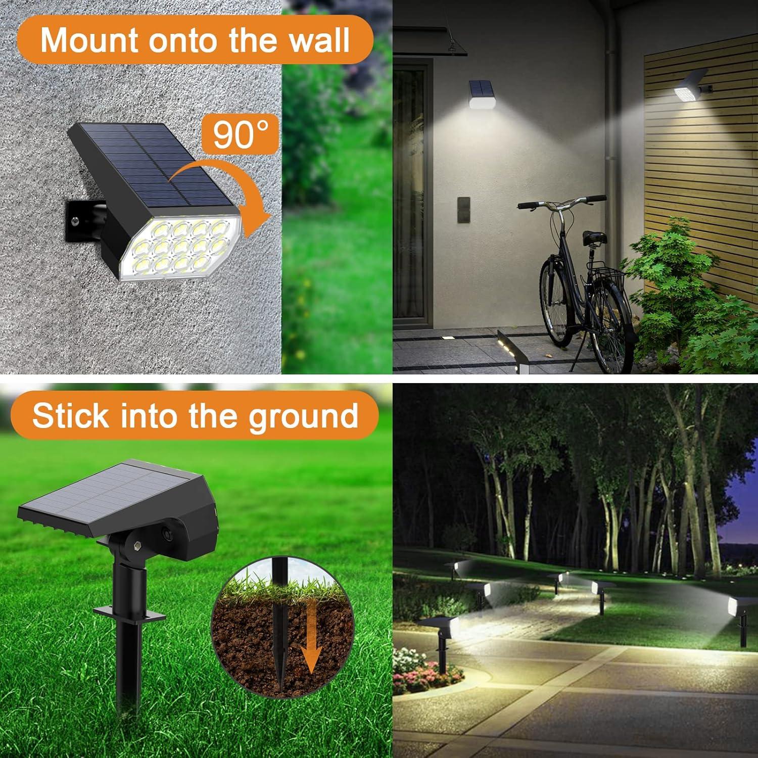 Solar Spot Lights Outdoor, [6 Pack/52 LED/3 Modes] 2-in-1 Solar Landscape Spotlights, Solar Powered Security Lights, IP65 Waterproof Wall Lights for Walkway Yard Garden Driveway(Cool White)