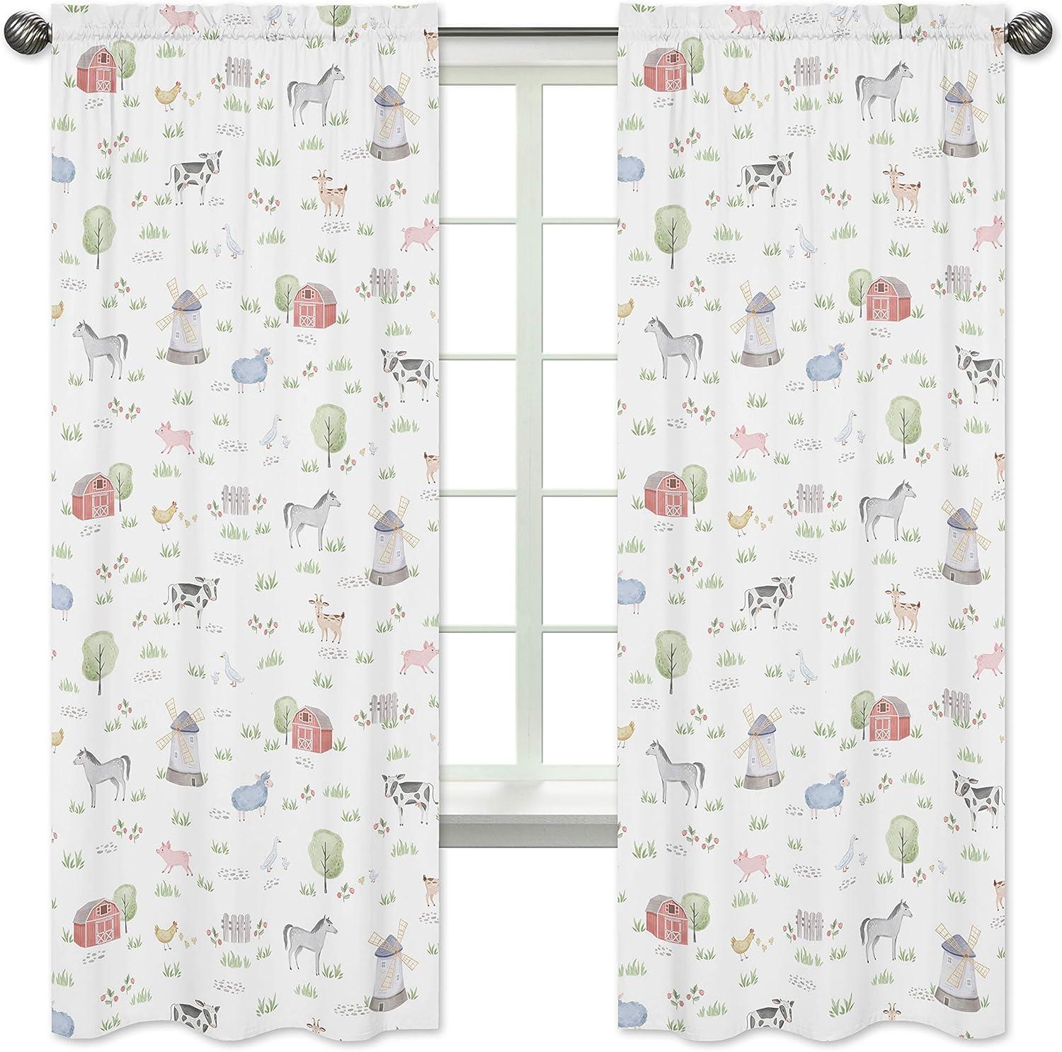 Farm Animals Floral Semi-Sheer Rod Pocket Curtain Panels (Set of 2)