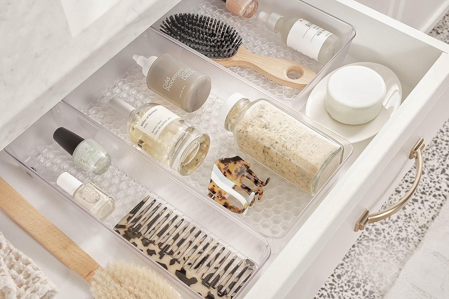 Spectrum Diversified Hexa Drawer Organizer Tray Modern Kitchen Cutlery, Utensil, Silverware Holder, Cabinet Storage, 6 x 12, Clear Frost