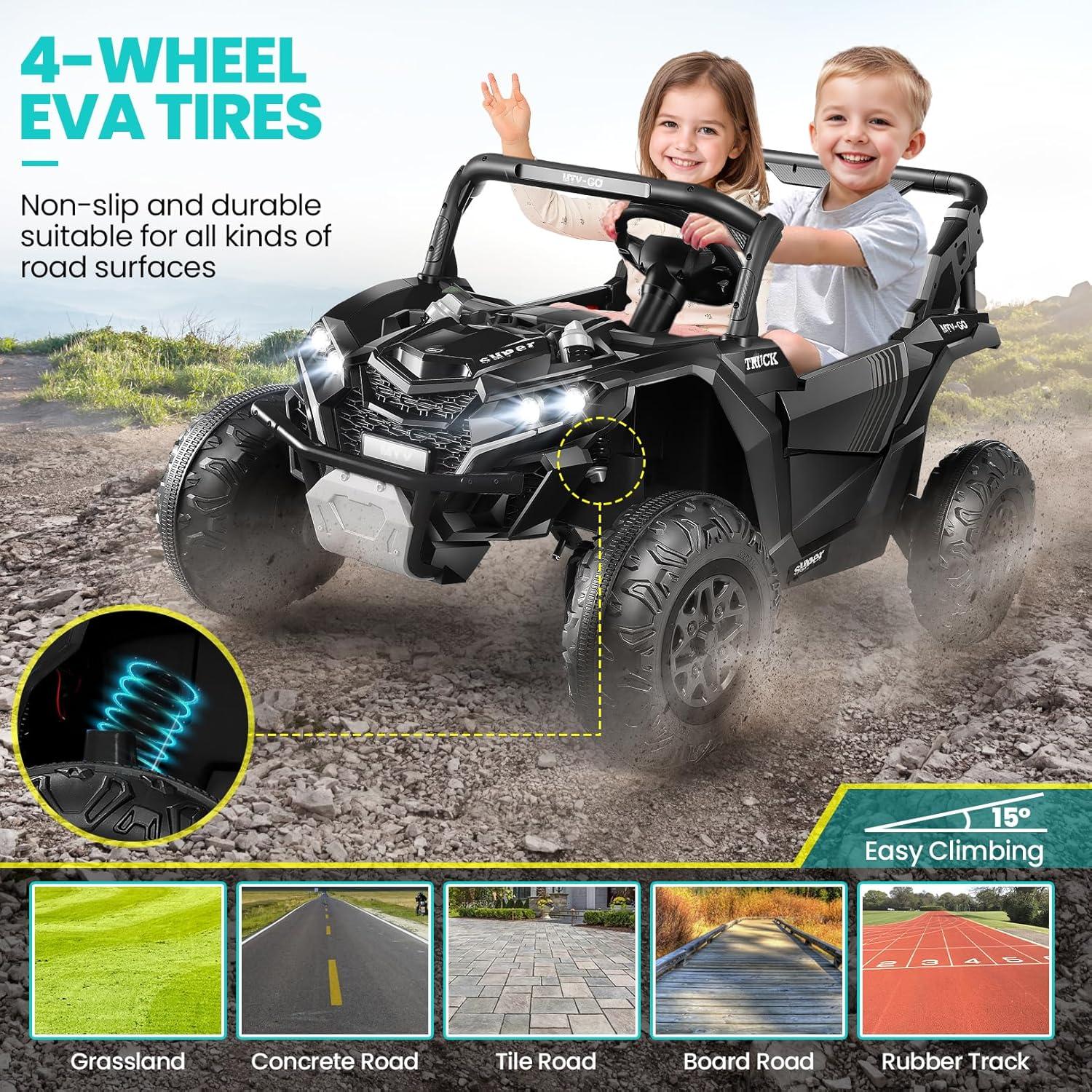SUSIELADY 24V 2 Plazas Ride-On UTV para Niños, Coche Eléctrico con Control Remoto, Suspensión en las 4 Ruedas, Música, Almacenamiento, Camión de Juguetes Al Aire Libre para Niños Niñas a Partir de 3 Años, Rosa