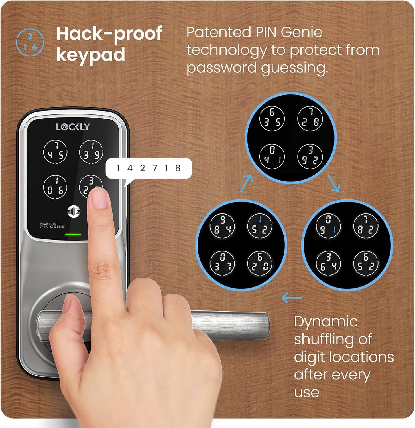 Lockly Secure Plus Bluetooth Smart Door Lock, Keyless Entry with PIN Genie® Digital Keypad, 3D Biometric Fingerprint Sensor Front Door Lock with Handle, Voice Control & Auto Lock - Latch Edition