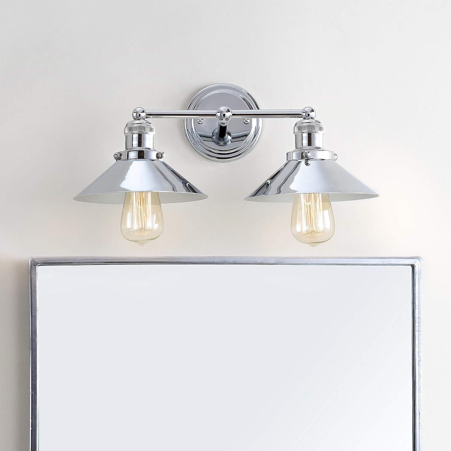 17.5" Metal June Vanity Wall Light Silver - JONATHAN Y: Chrome Finish, Industrial Style, ETL Listed, 2-Light Fixture