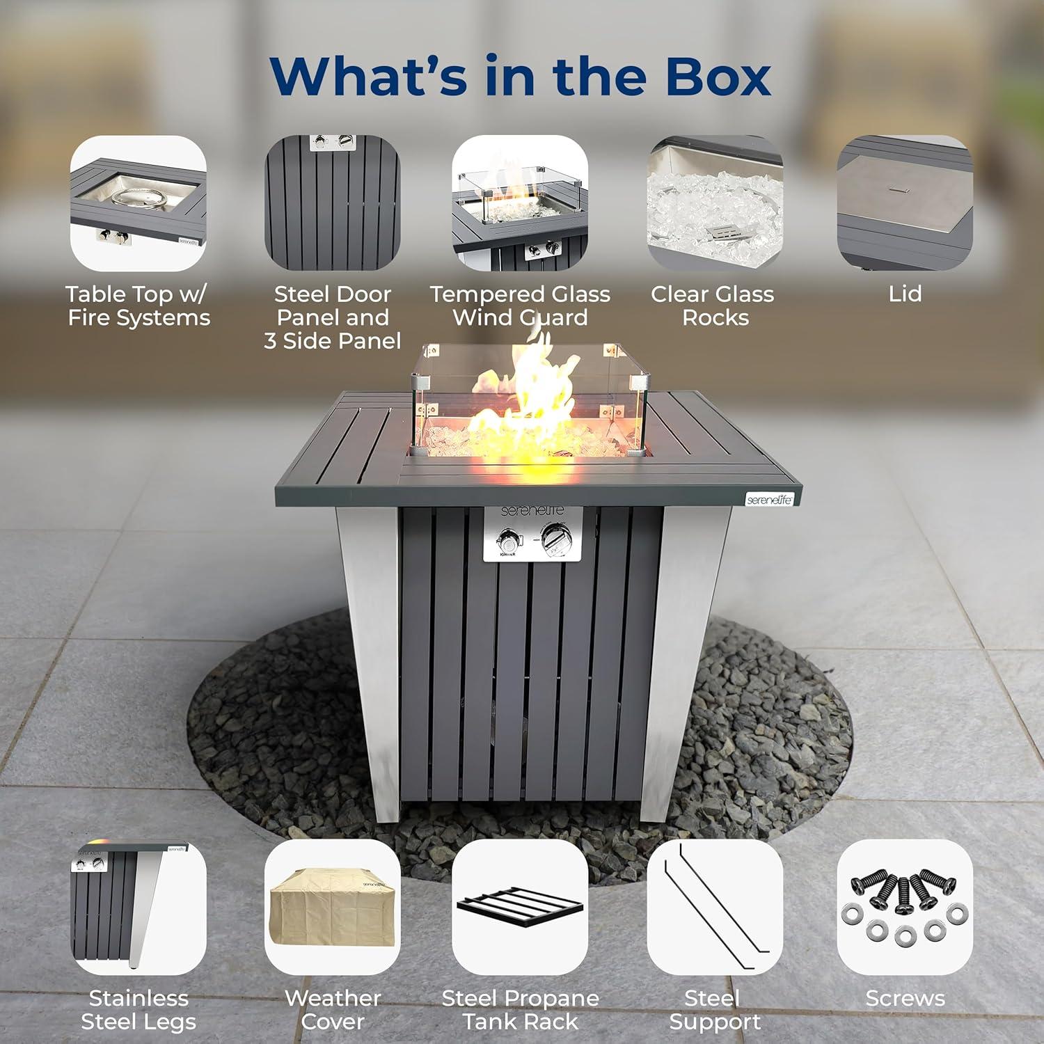 SereneLife 24.8" H x 43.31" W Propane Outdoor Fire Pit Table