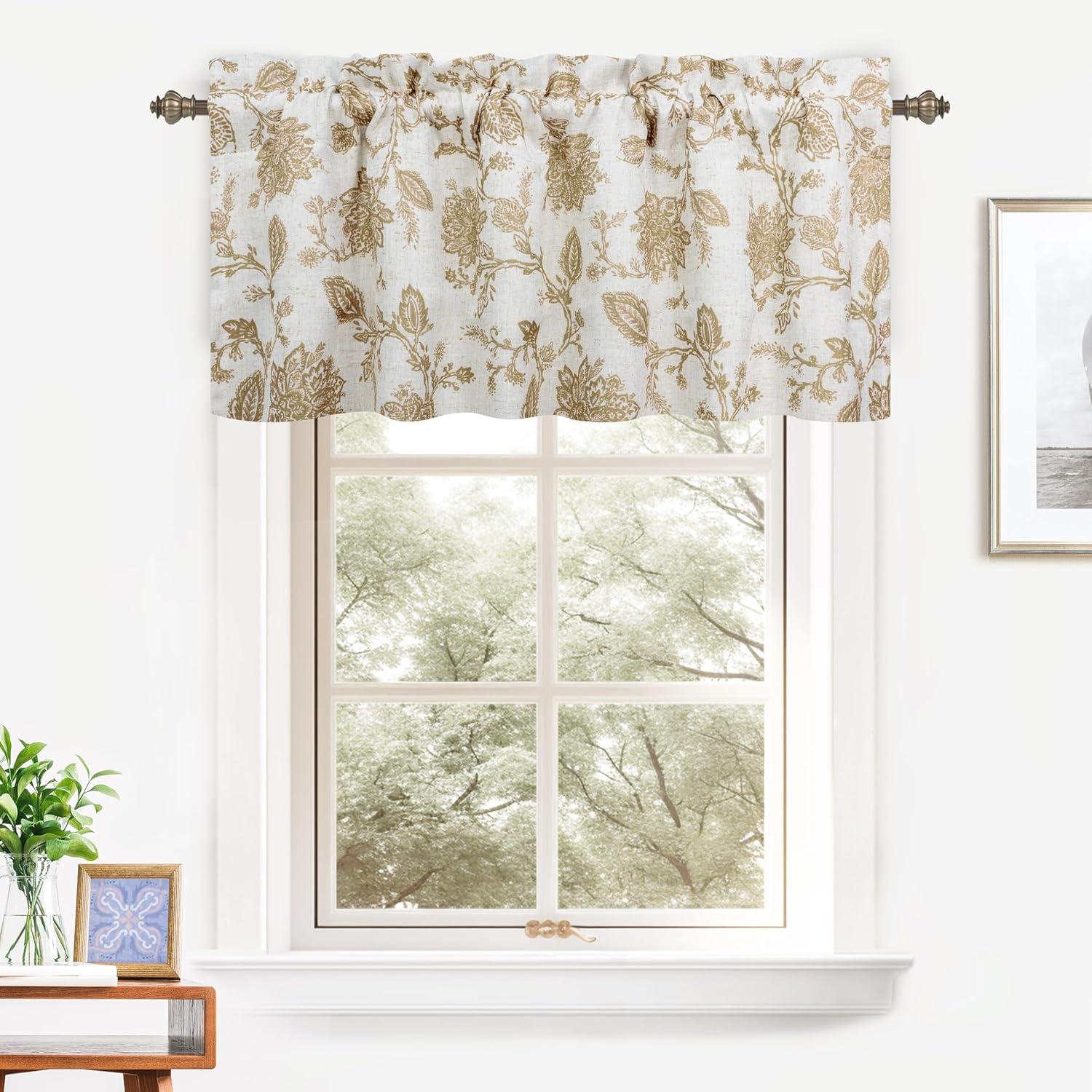 DriftAway Freda Jacobean Floral Linen Blend Blackout Thermal Insulated Energy Saving Privacy Window Curtain Valance Rod Pocket 2 Layers