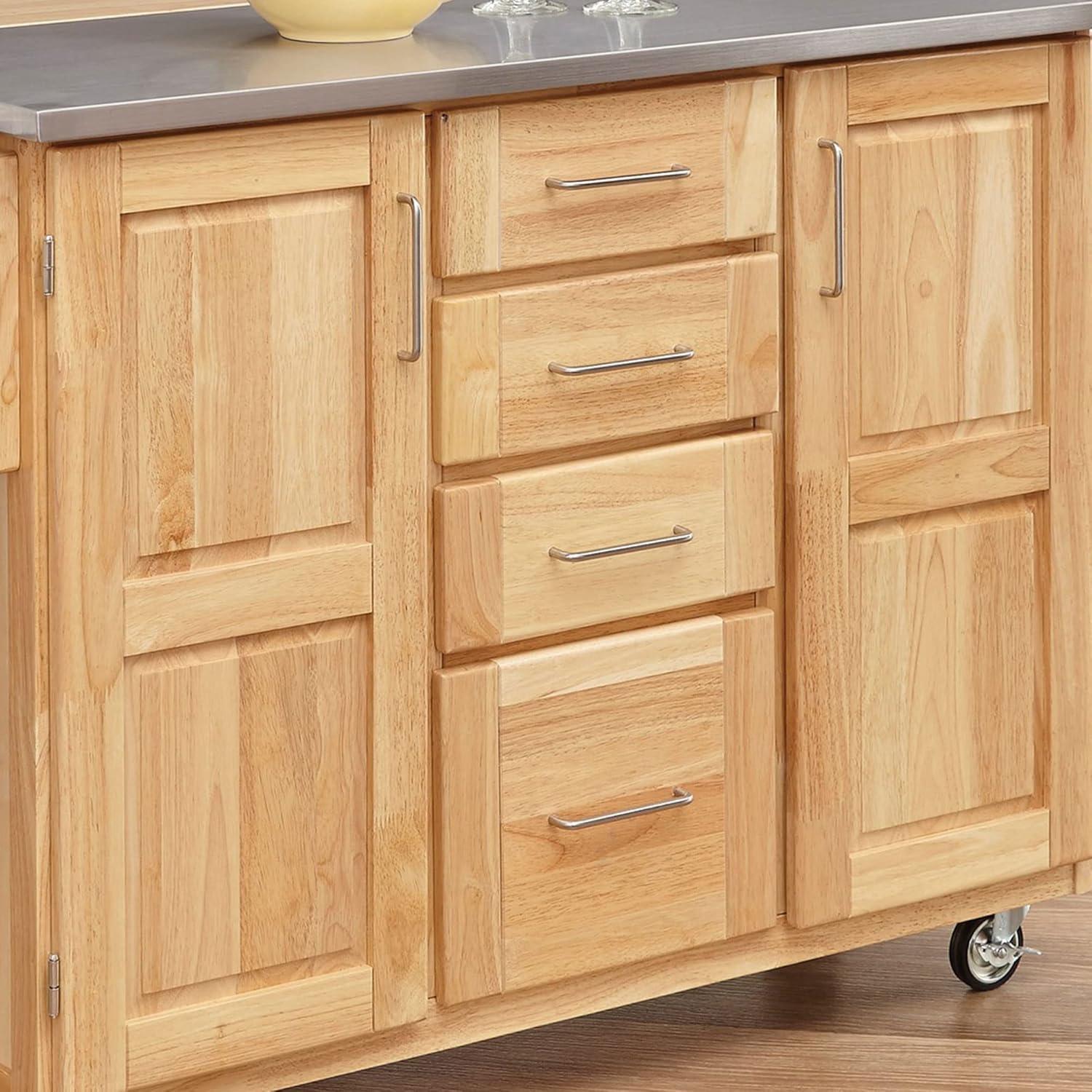 Breakfast Bar Kitchen Cart Natural with Stainless Steel Top - Home Styles: Rolling Island, Storage, Modern Design