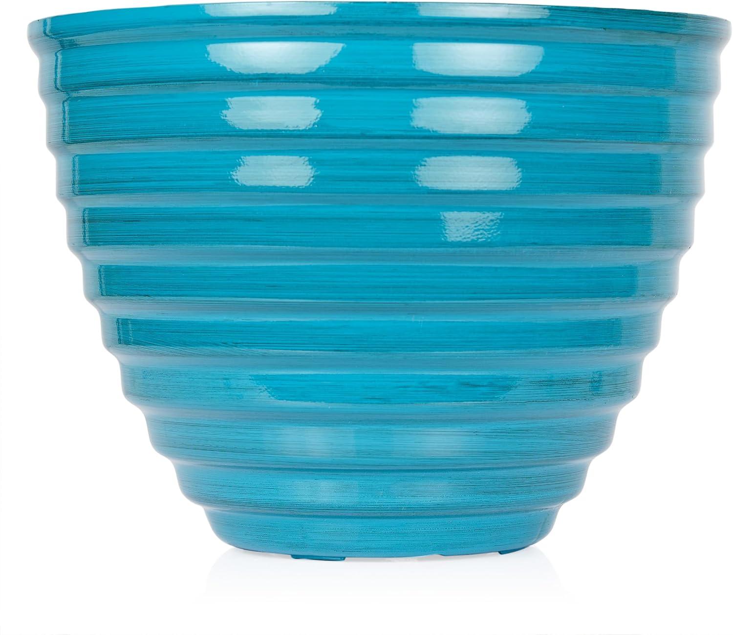 Blue 12" Glazed Plastic Planter with Drainage Hole