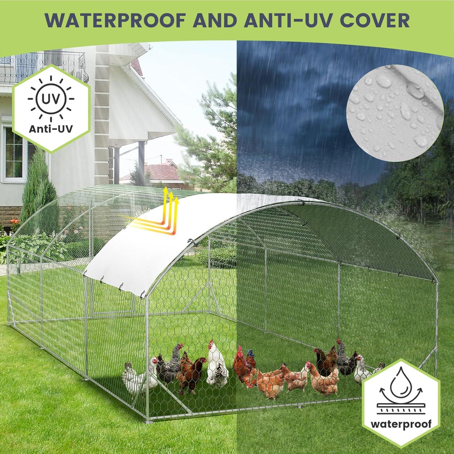 Large Galvanized Steel Chicken Coop with Waterproof Cover