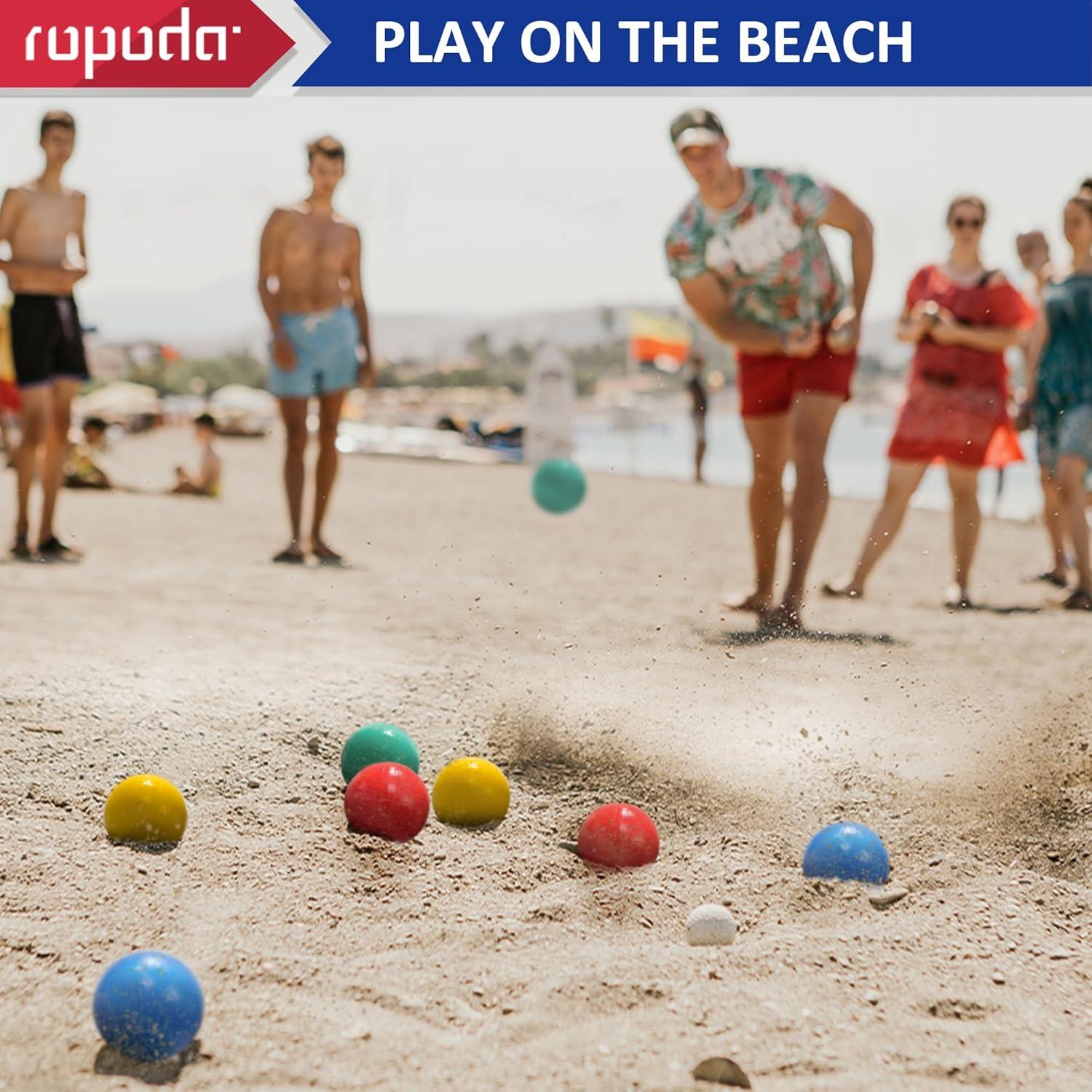 ropoda 90mm Bocce Ball Set, Lighter Bocce Ball for Beginners with 8 Balls, Pallino, Case and Measuring Rope for Backyard/Beach/Lawn, Composite Plastic for Kids Teens Beginners