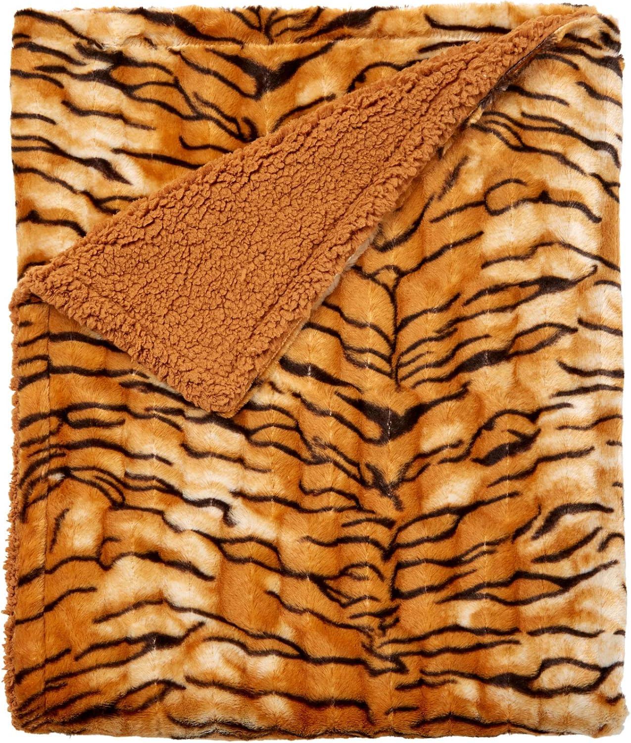 BrylaneHome Faux Fur Animal Print Throw - Tiger Print