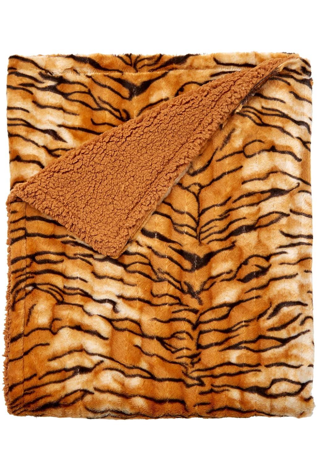 BrylaneHome Faux Fur Animal Print Throw - Tiger Print