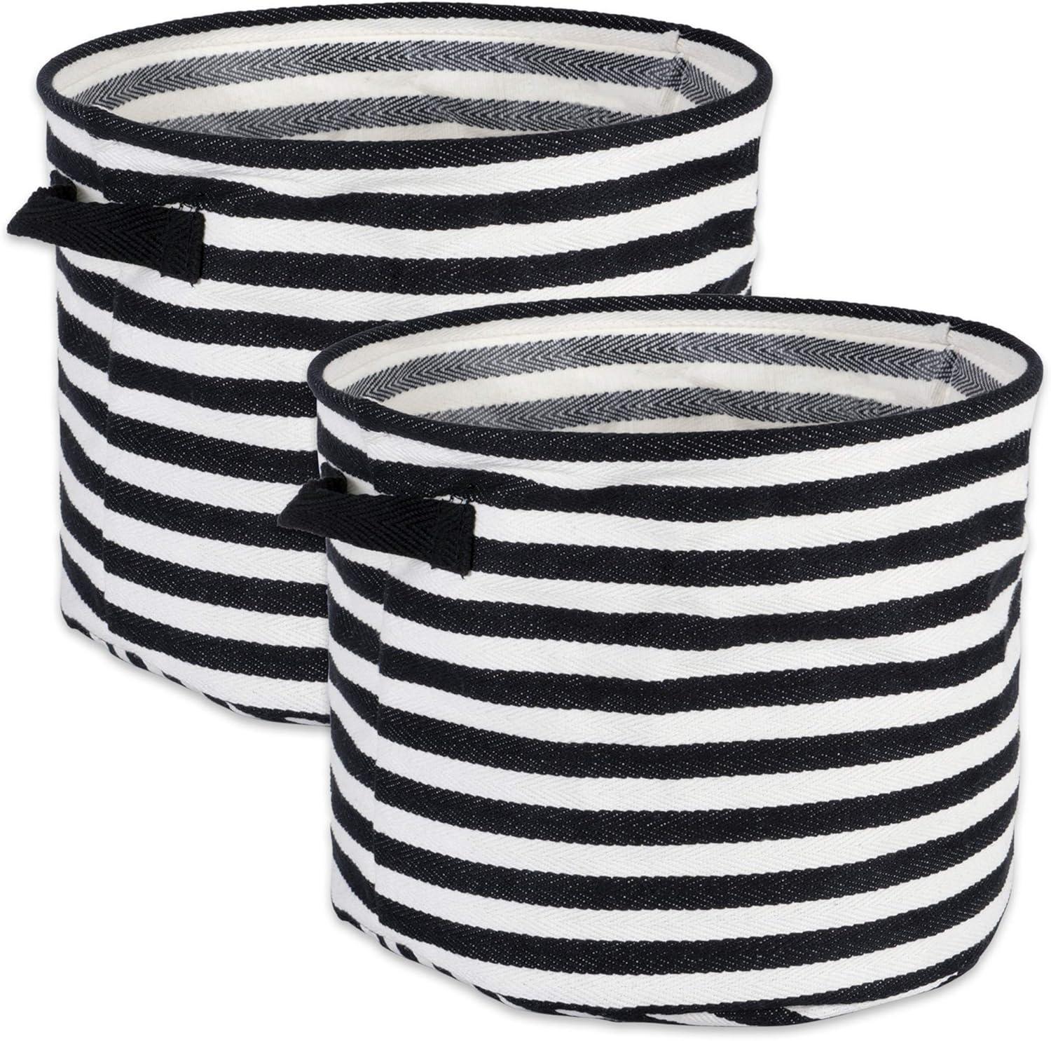 DII Cabana Stripe Laundry Collection, Waterproof Hamper, Medium Round, 12x9.5", Black, 2 Piece