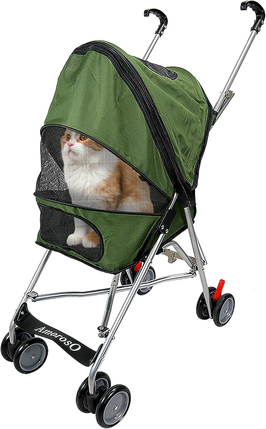 Green Foldable Metal Frame Pet Stroller with Mesh Window