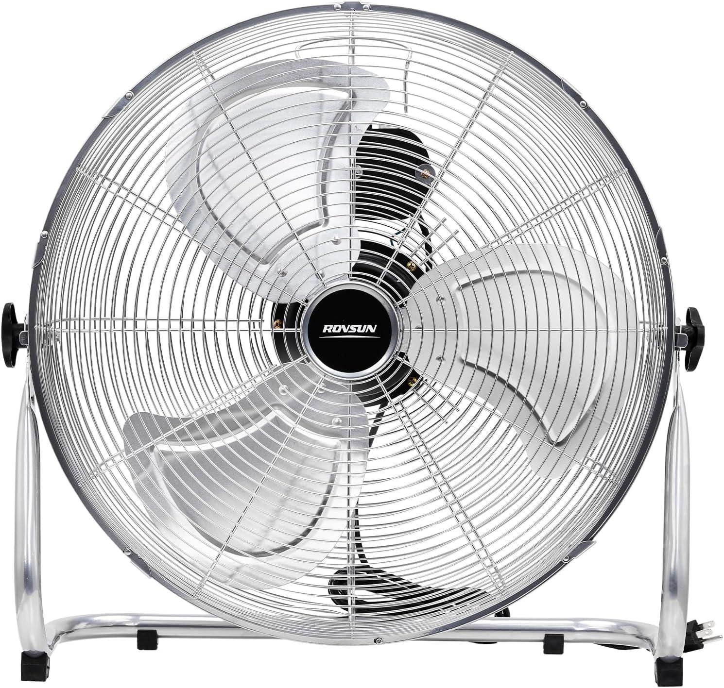 ROVSUN 20'' Floor Fans, High Velocity Heavy Duty Metal Industrial Floor Fan for Commercial & Residential, High Power Fan w/ 90°-180° Adjustable Tilt, Metal Fan for Garage, Gym, Home, Bedroom, Black