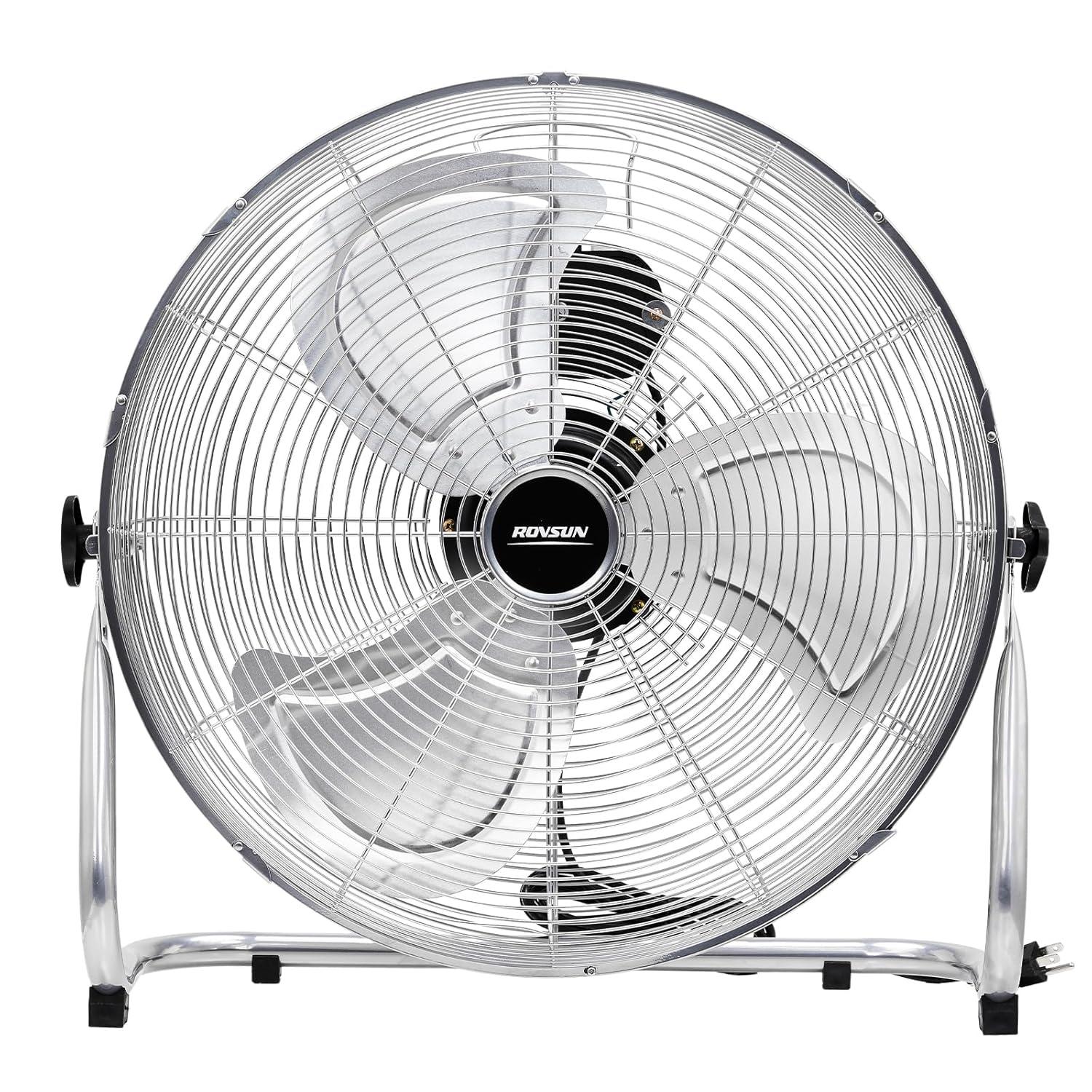ROVSUN 20'' Floor Fans, High Velocity Heavy Duty Metal Industrial Floor Fan for Commercial & Residential, High Power Fan w/ 90°-180° Adjustable Tilt, Metal Fan for Garage, Gym, Home, Bedroom, Black
