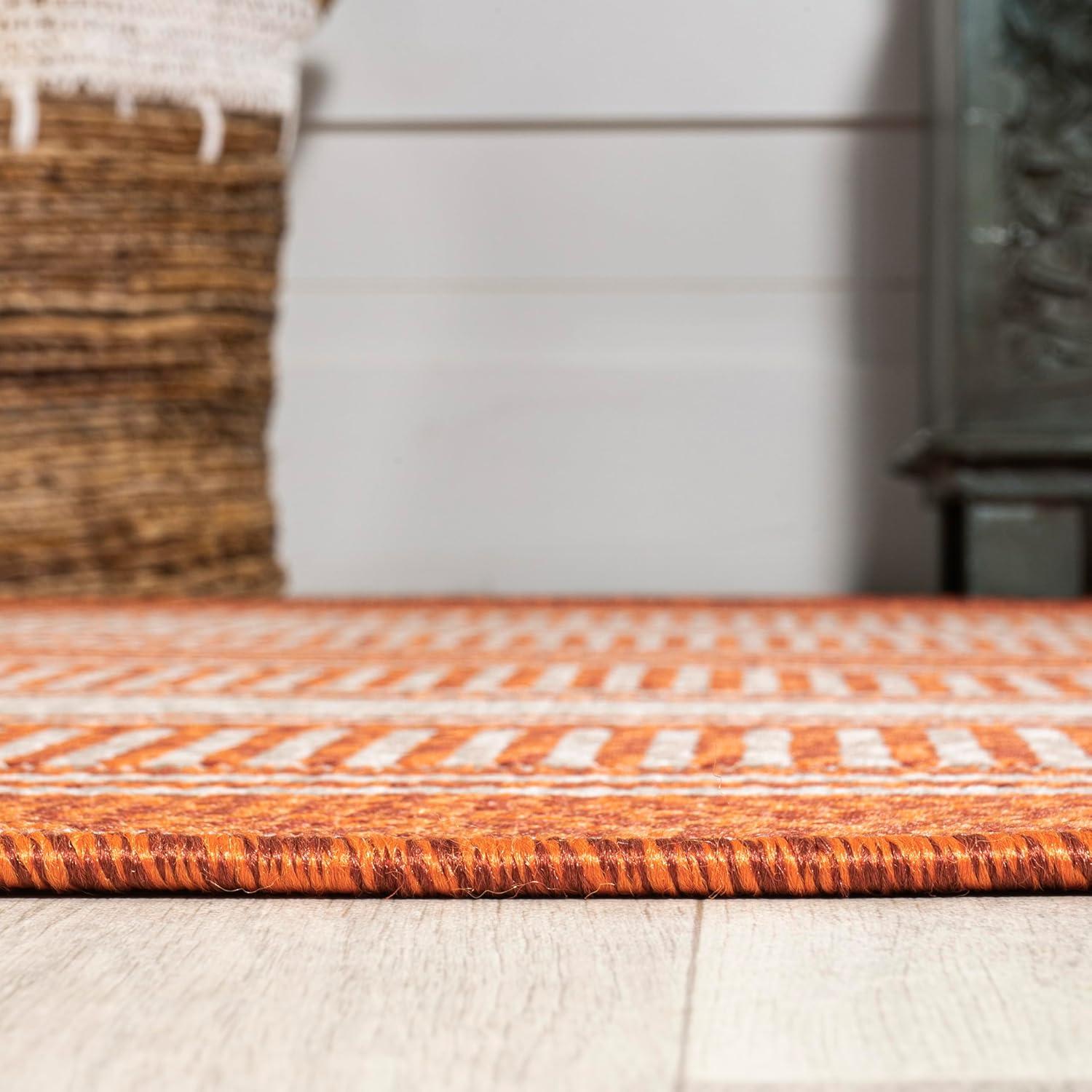 5' x 8' Haynes Modern Double Stripe Indoor/Outdoor Area Rug, Orange/Cream - JONATHAN Y