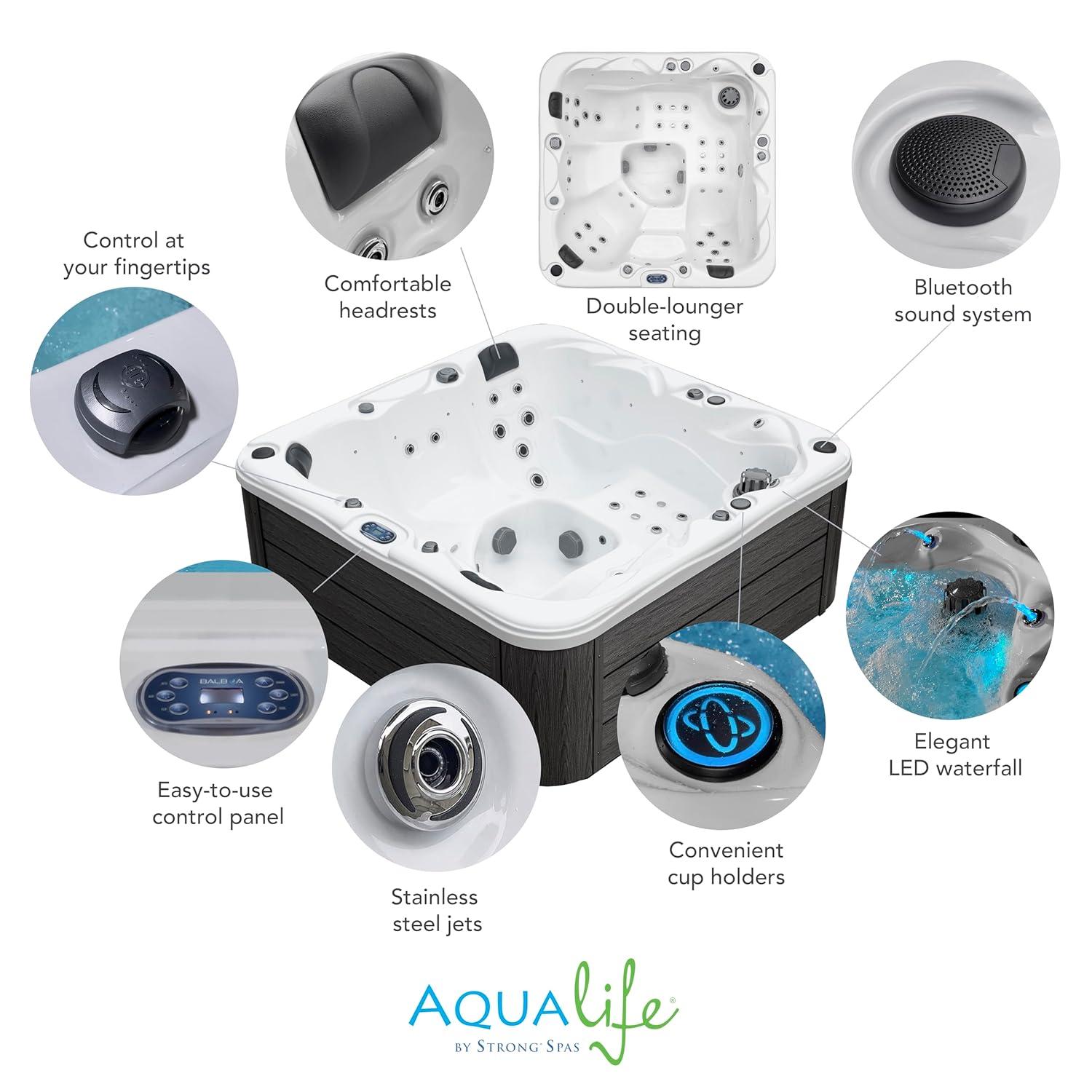 Surfaces 3-4 Person 36-Jet 72-Port Double-Lounger Hot Tub Spa with Bluetooth, Stainless Steel Heater, Programmable LED Lighting, Insulated Cover Included