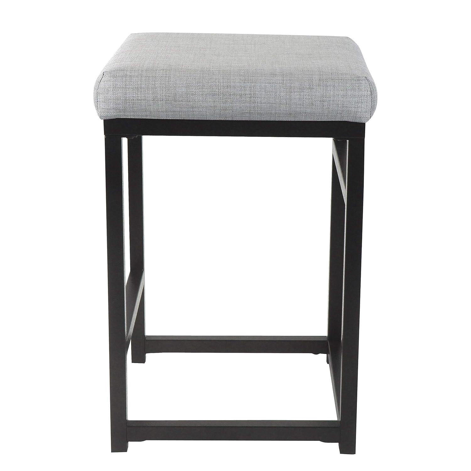 HomePop 24" Open Back Metal Counter Height Barstool Light Gray: Upholstered Square Seat, No Assembly Required