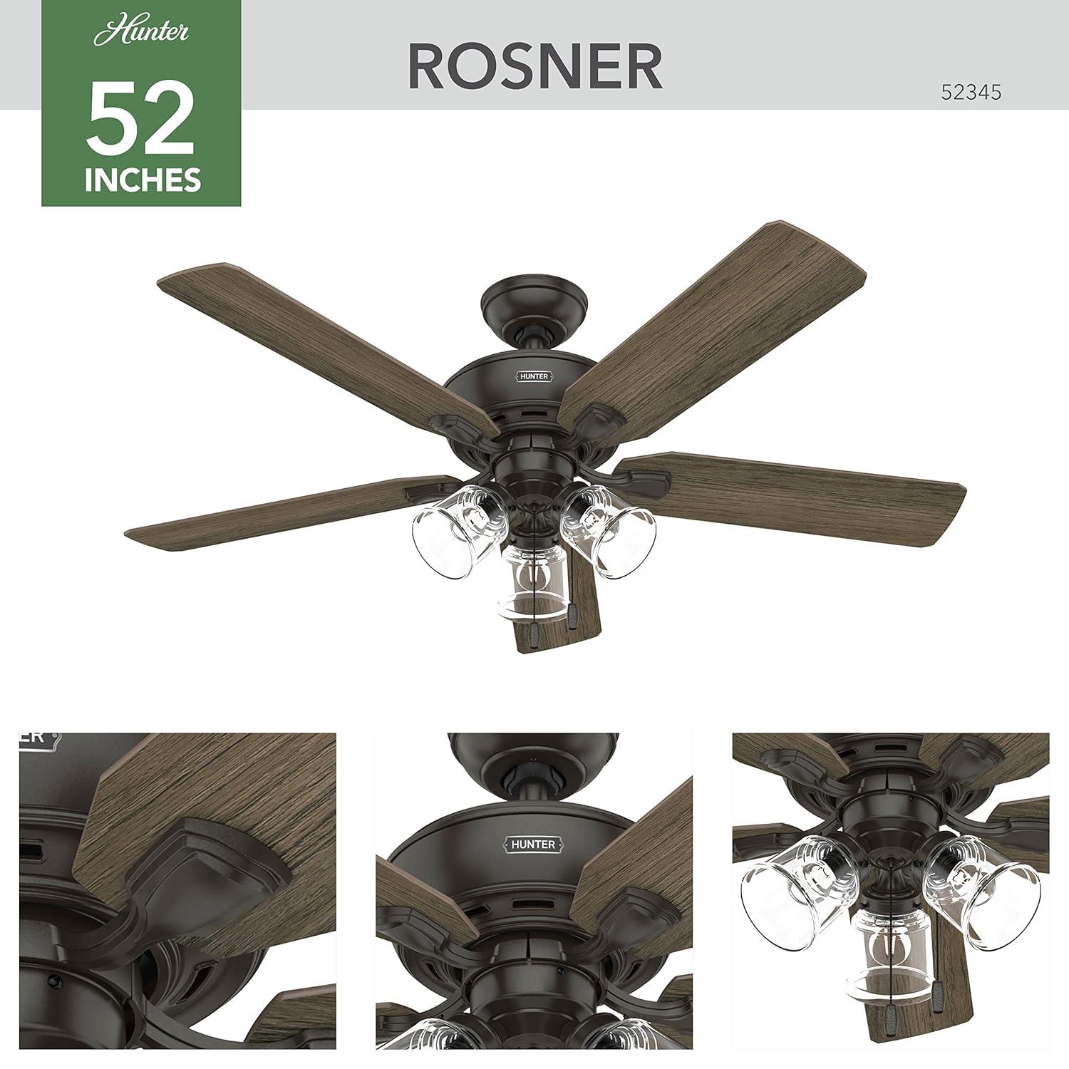 Hunter Fan 52" Rosner 5 - Blade Ceiling Fan With Lights and Pull Chains