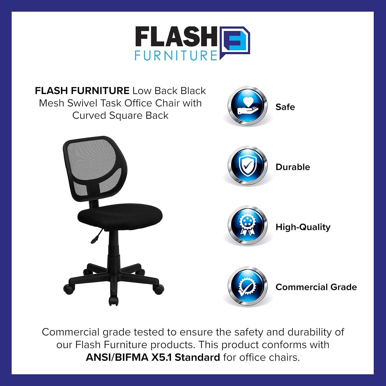 Flash Furniture Low Back Black Mesh Swivel Task Office Chair with Curved Square Back