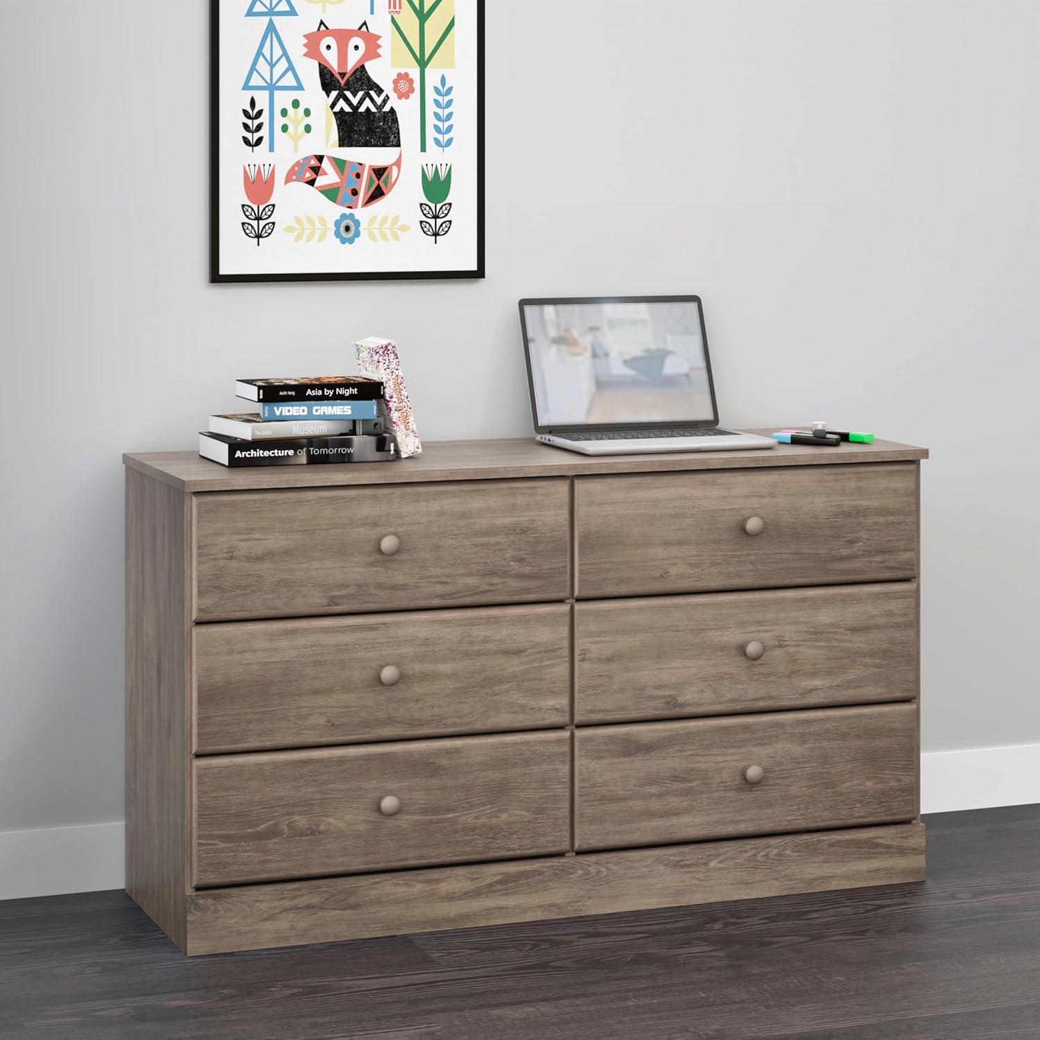 Prepac Astrid 6-Drawer Double Dresser, Drifted Gray