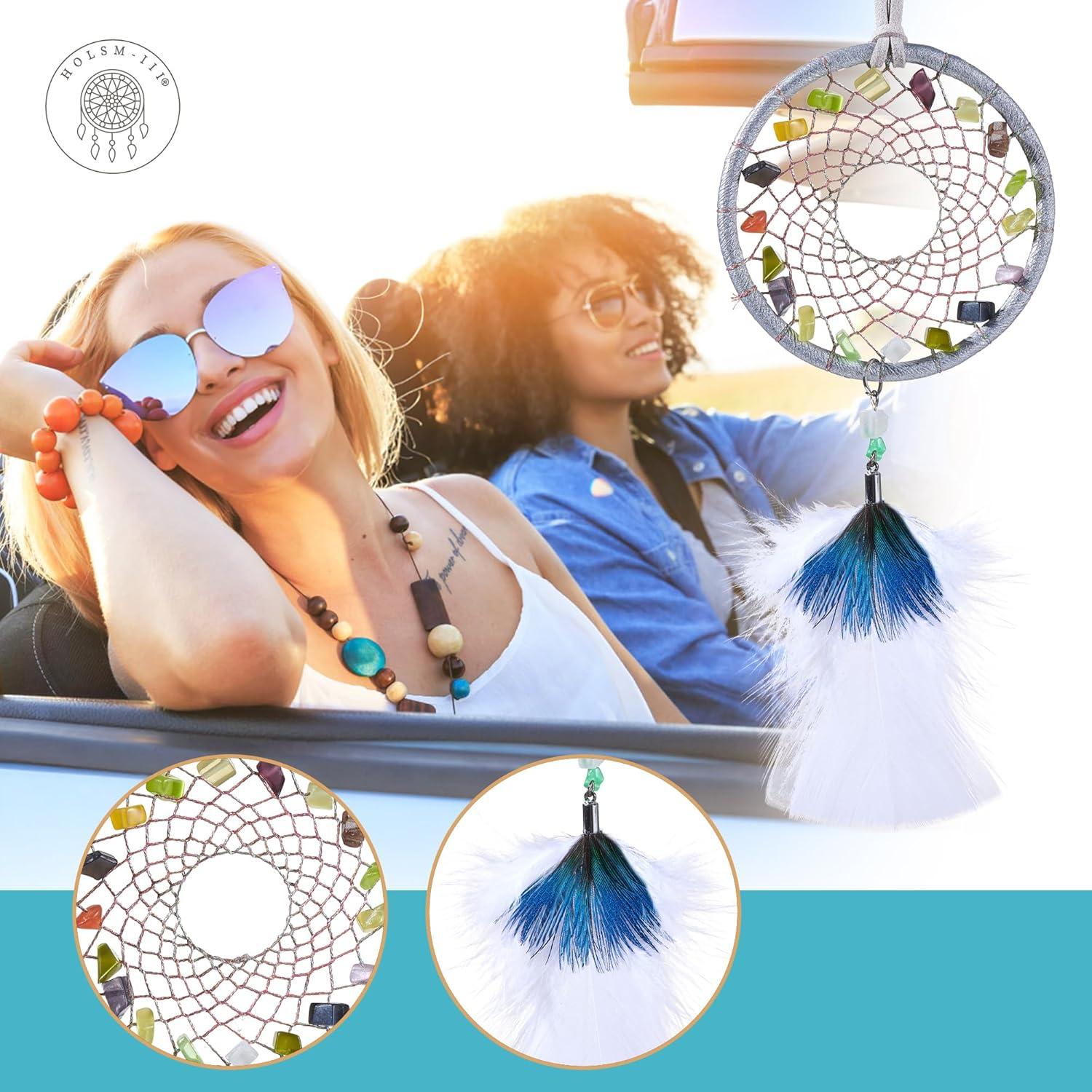 Ice Blue Dream Catchers - Turkey Feather and Peacock Feather, Opal Healing Crystal, Handmade Small Dreamcatcher for Bedroom, A Dream Catcher for Girls,Dream Catchers for Boys,Dream Catcher Wall Decor