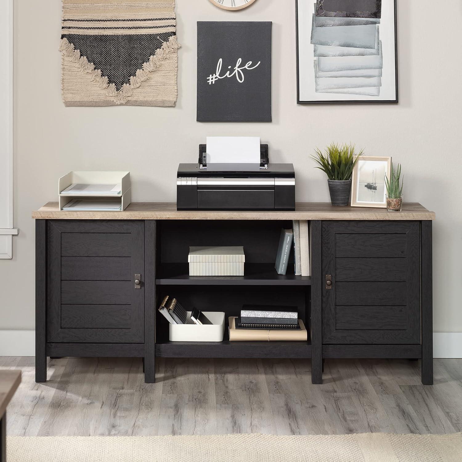 Sauder Cottage Road TV Credenza with Doors for TV's up to 65", Raven Oak Finish