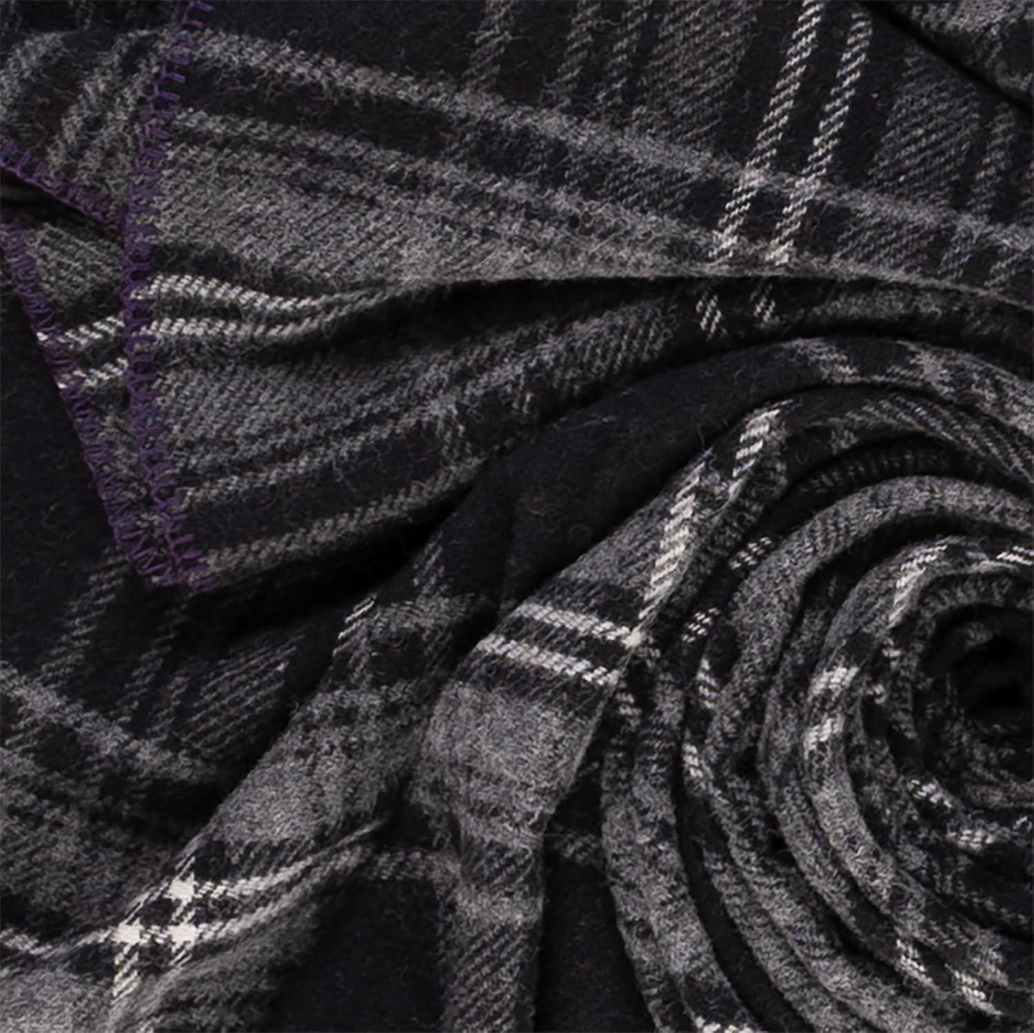 Extra-Large Black and Gray Wool Tartan Throw Blanket