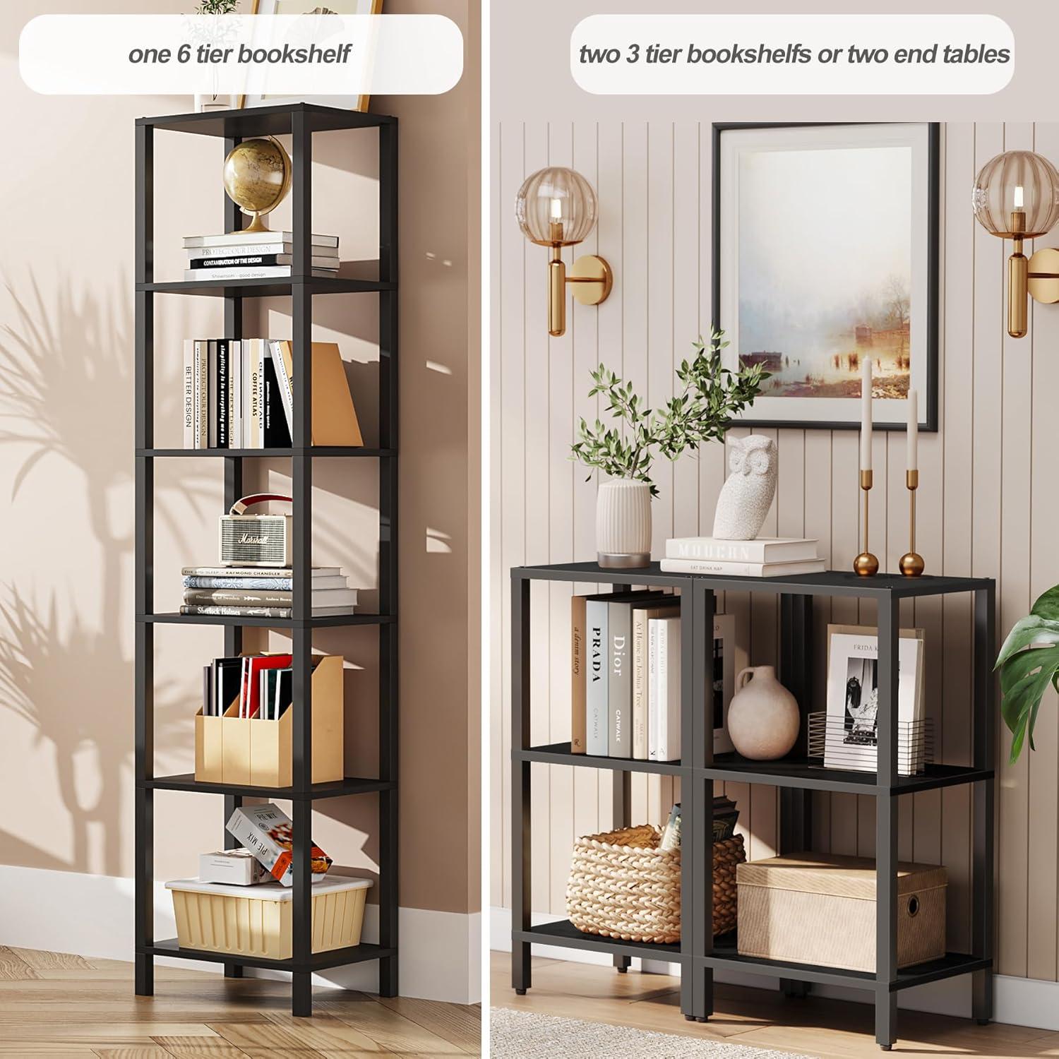 6 Tier Tall Book Shelf - 10.7"D x 15"W x 65.3"H Black