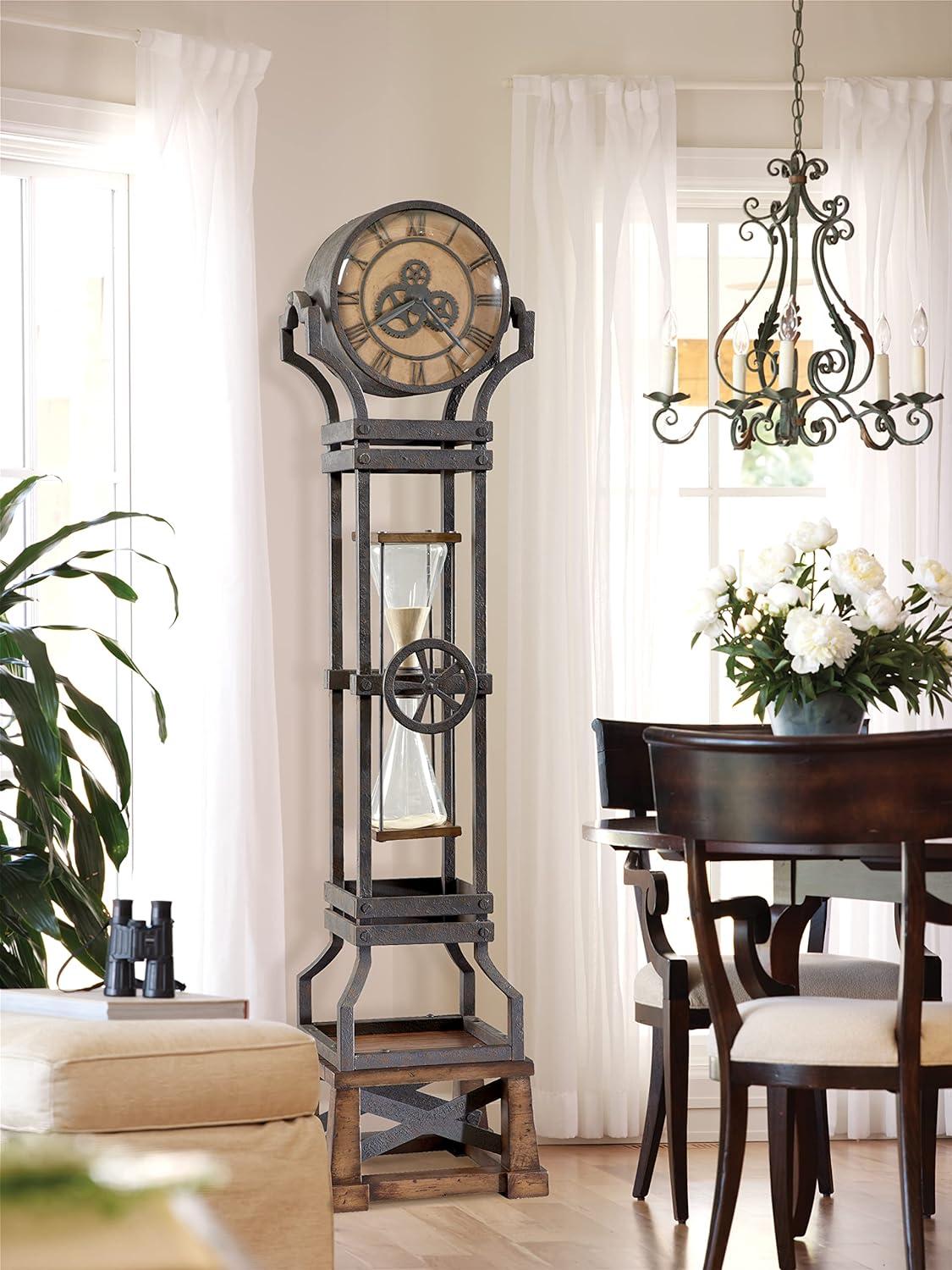 Gray Iron and Wood Hourglass Floor Clock with Quartz Movement