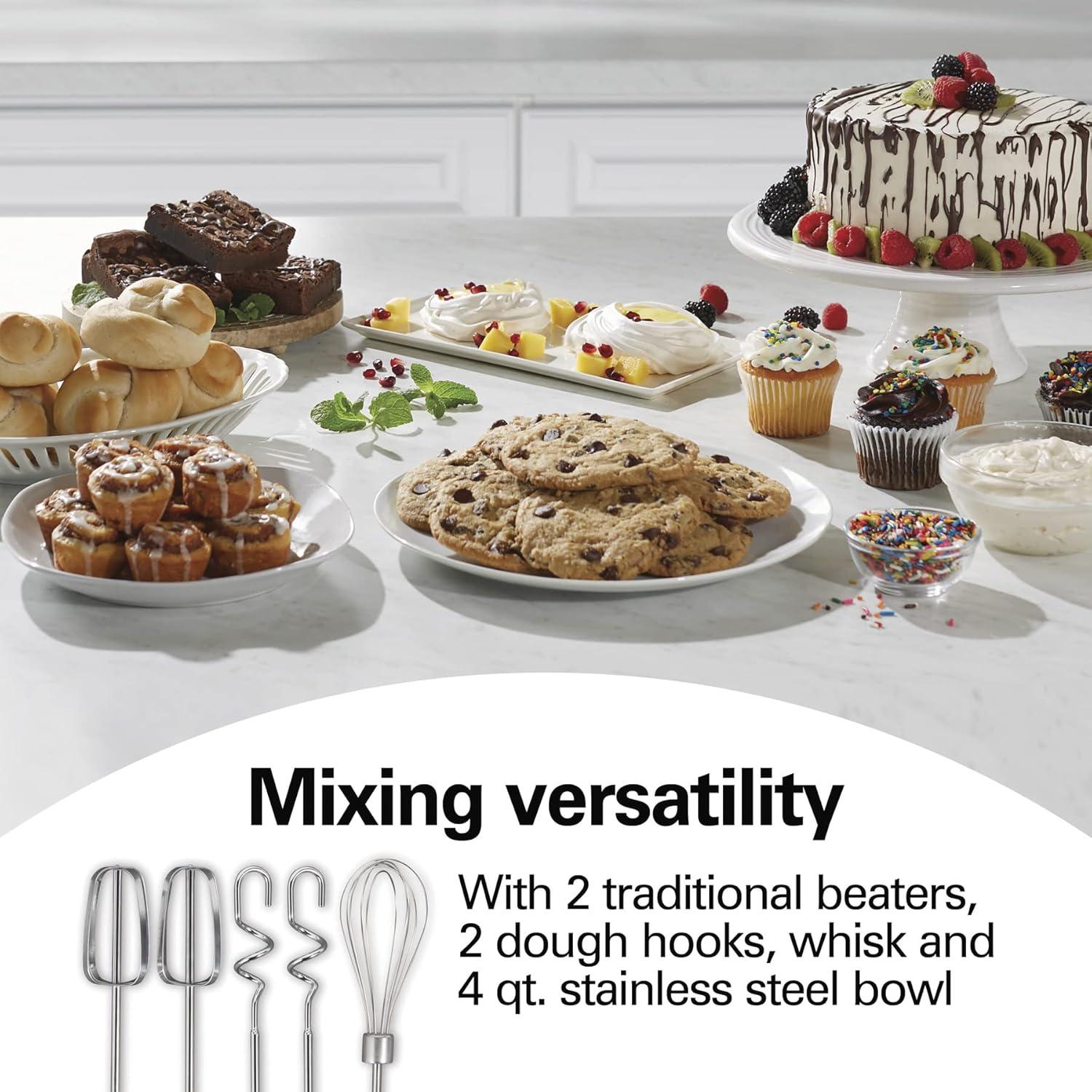 Hamilton Beach Classic Stand and Hand Mixer, 4 Quart Stainless Steel Bowl, 6 Speeds with Quick Burst, Black, 64651